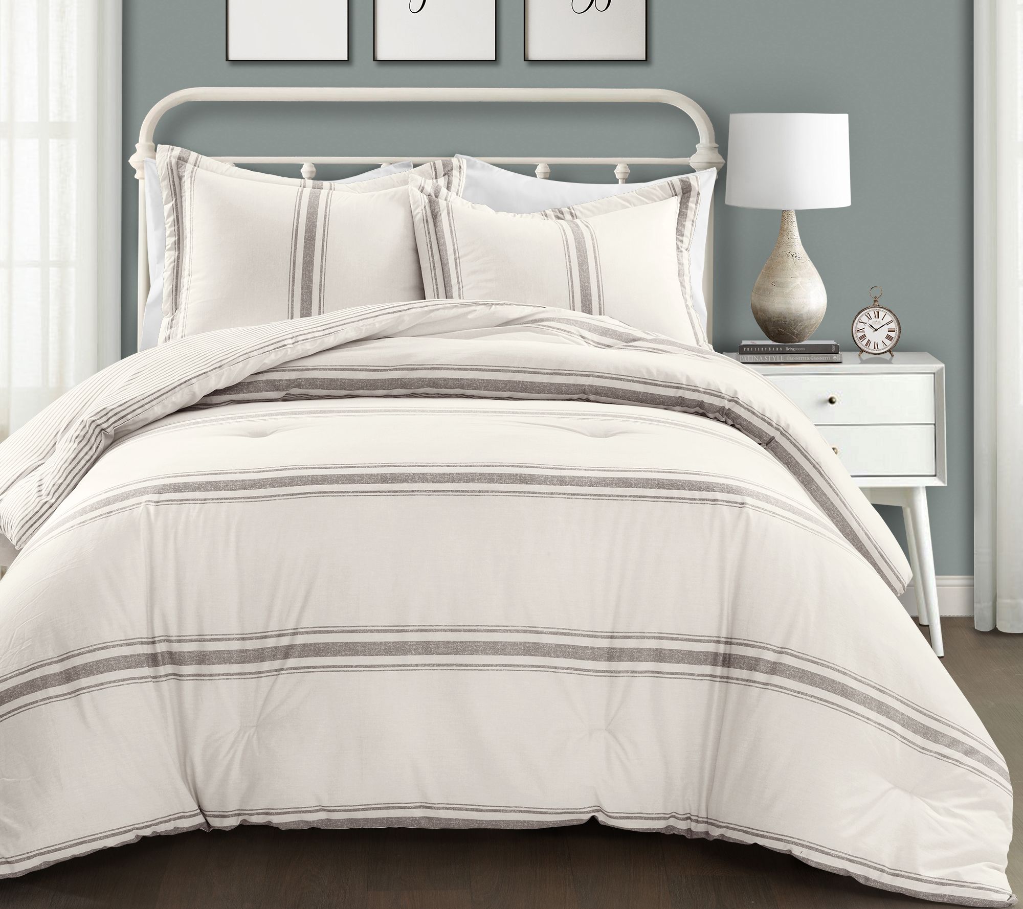 Farmhouse Stripe 3-Piece King Comforter Set byLush Decor - QVC.com