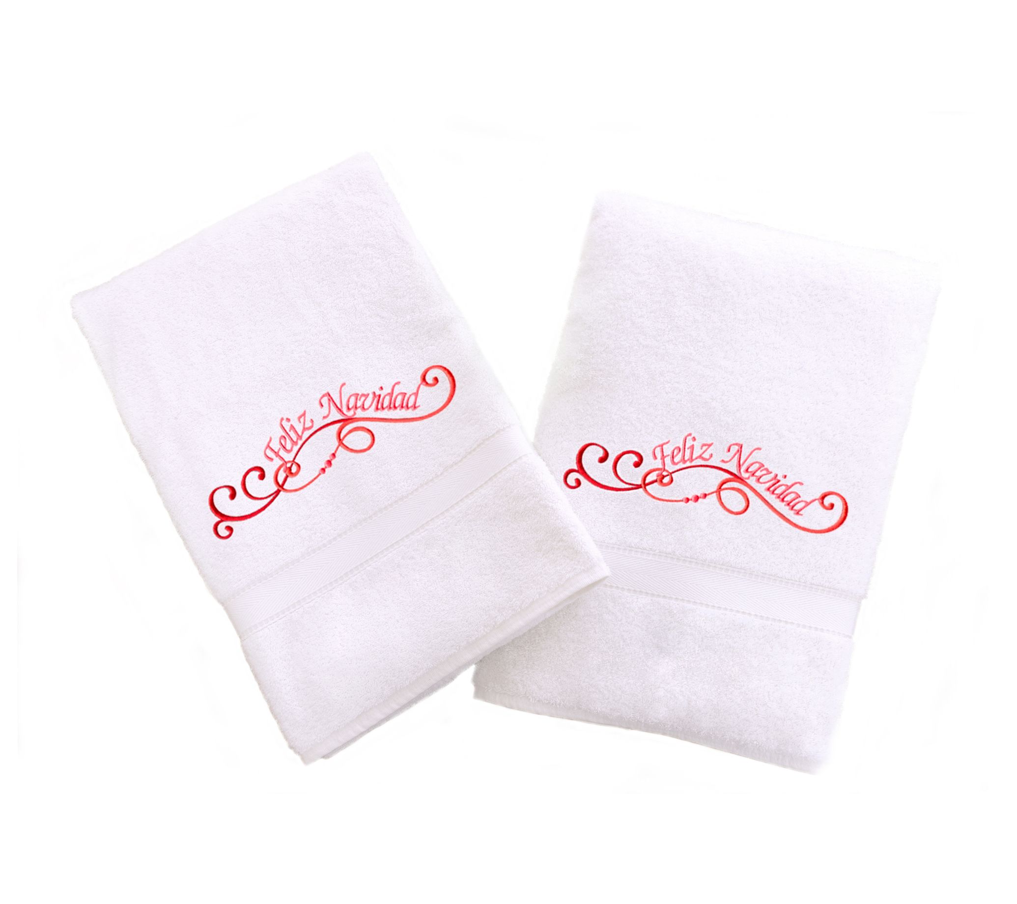Linum Home Textiles Embroidered Hand Towels with Feliz Navidad