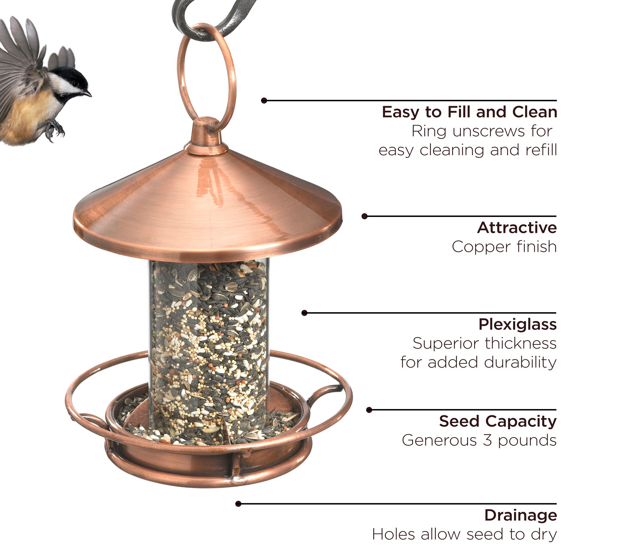 Classic Perch Bird Feeder Copper Finish by Good Directions