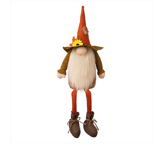 Glitzhome Fall Fabric Gnome Shelf Sitter DecorW/ Hat & Beard