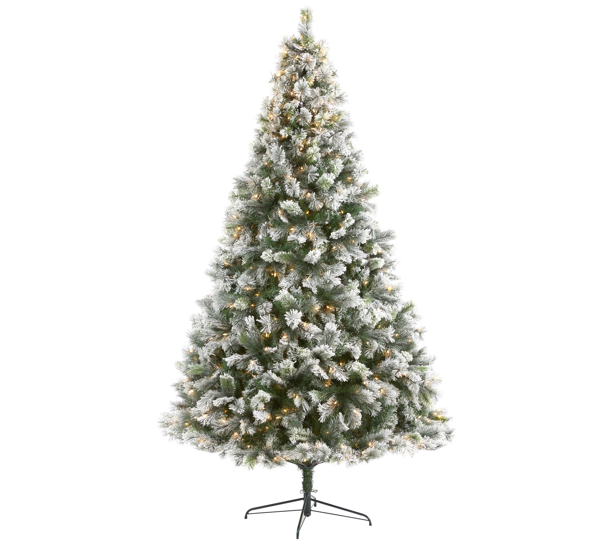 9' Lit Flocked Oregon Pine Christmas Tree by Nearly Natural - QVC.com