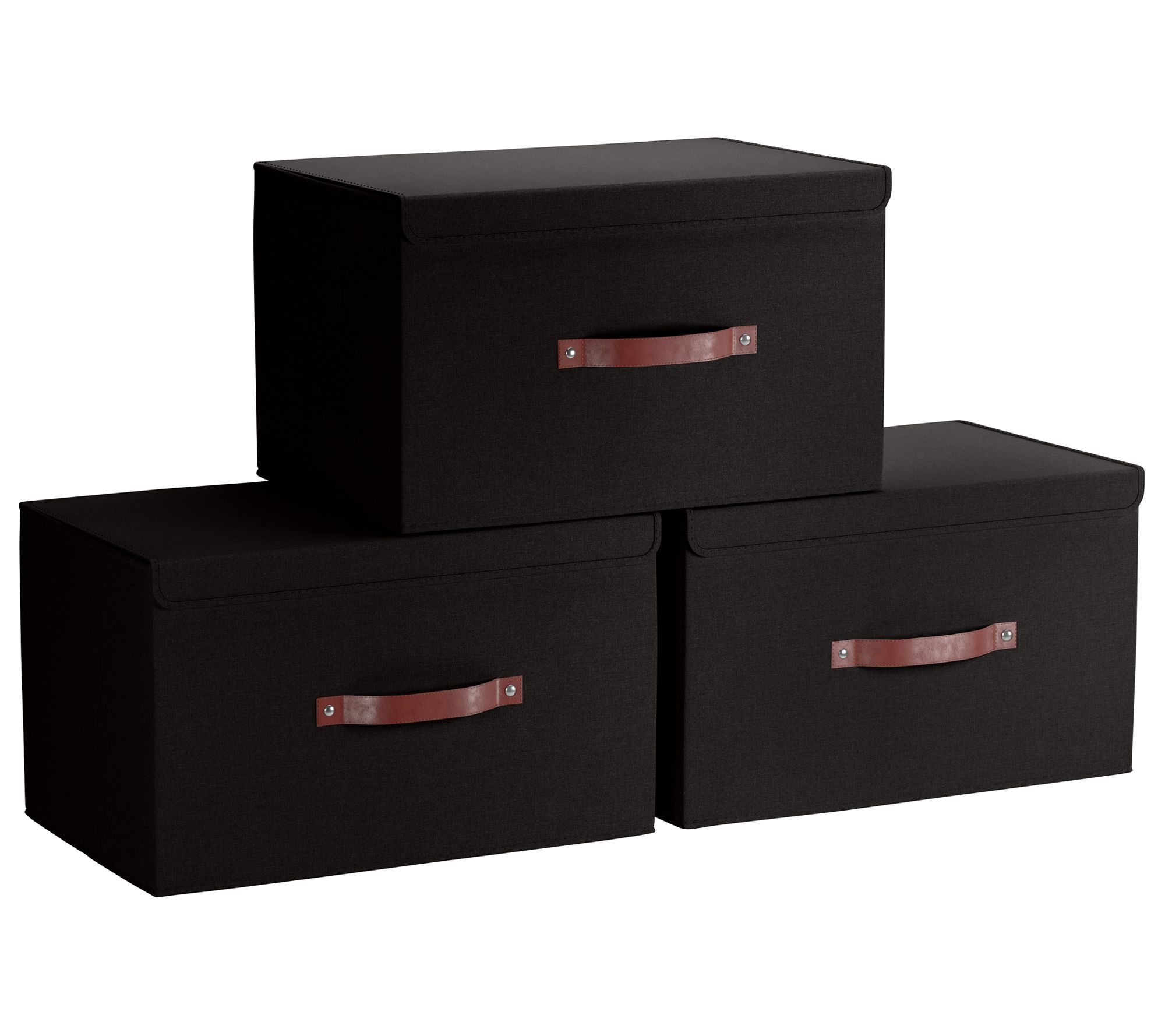 Ornavo Home 3 PK Linen Storage Bins with Leather Handles