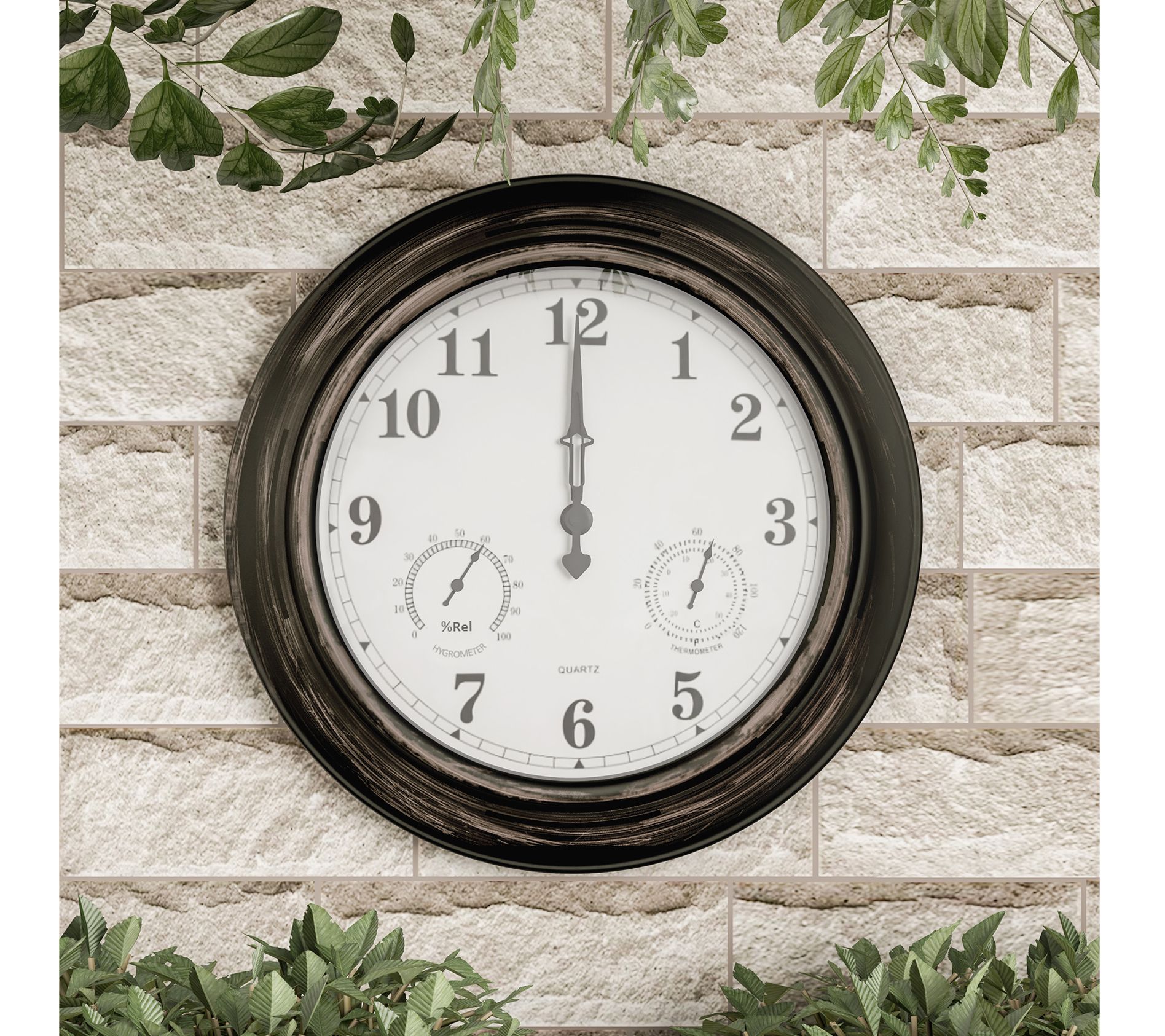 Pure Garden 18" Indoor or Outdoor Wall Clock Thermometer
