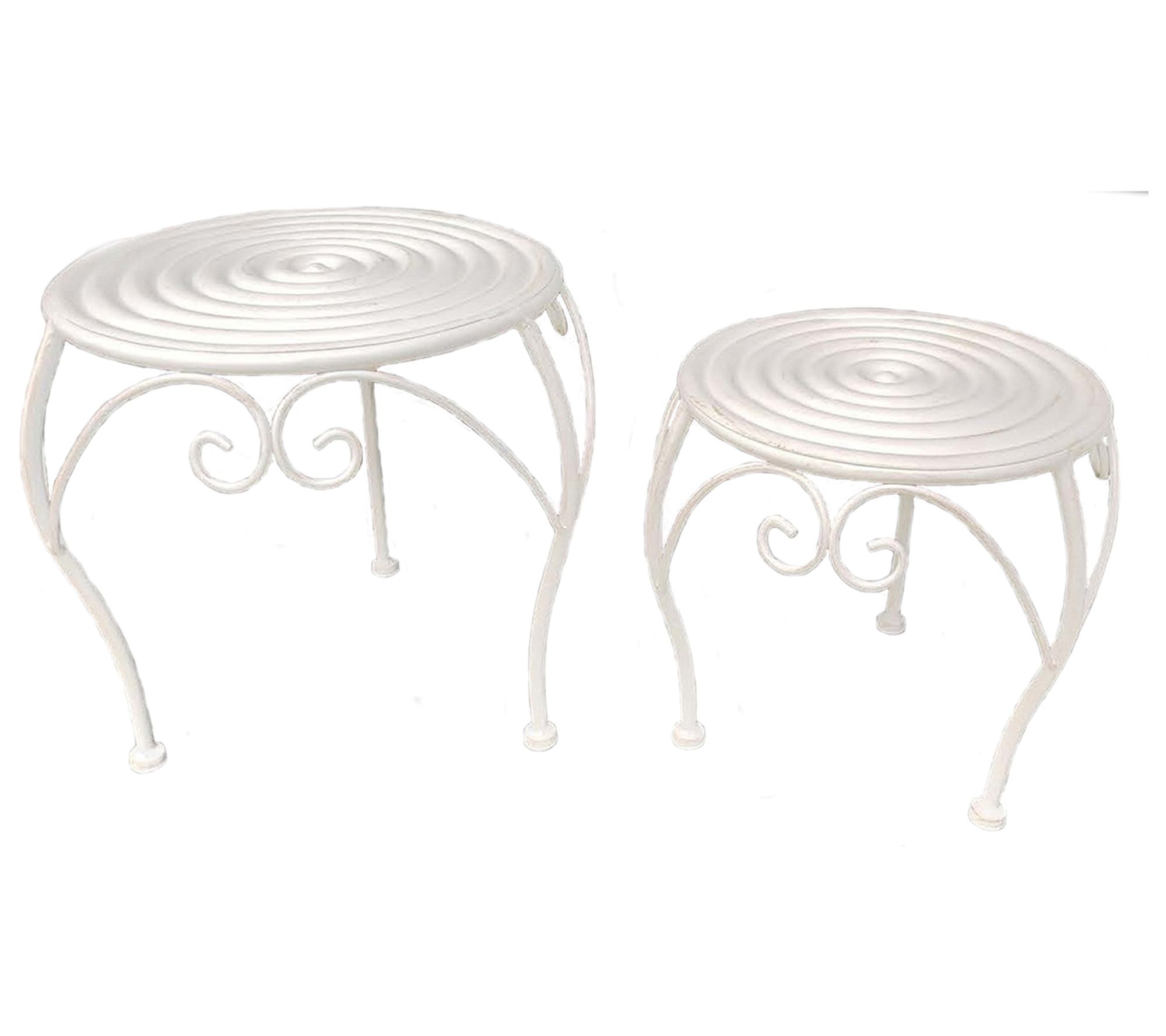 Santa's Workshop Round Plant Stands, Antique White, Set of 2