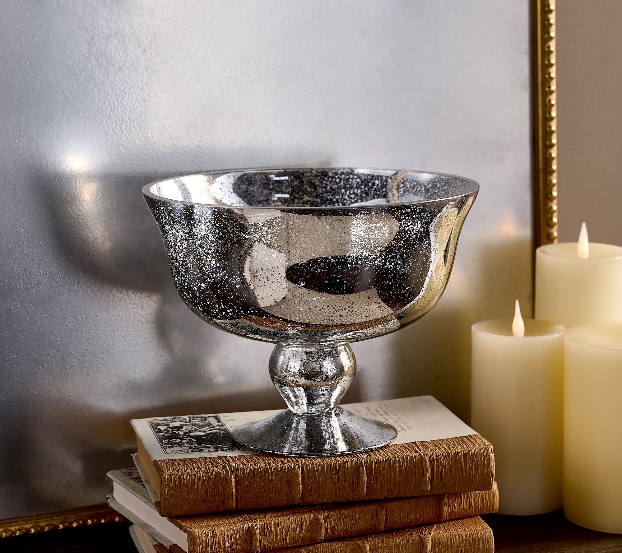 Mercury Glass Footed Bowl by Valerie