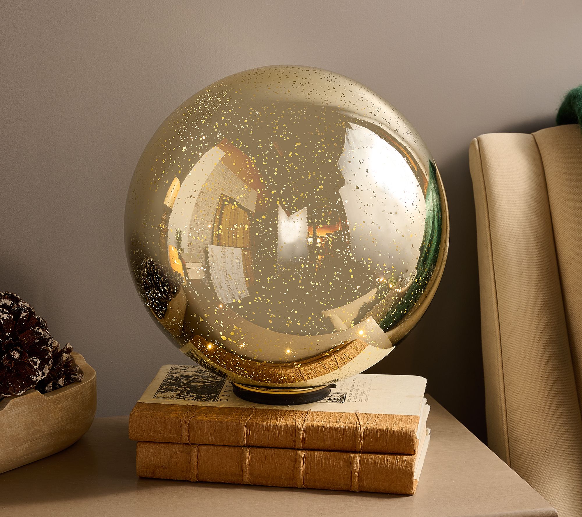 11" Illuminated Mercury Glass Sphere with Ornament Topper by Valerie