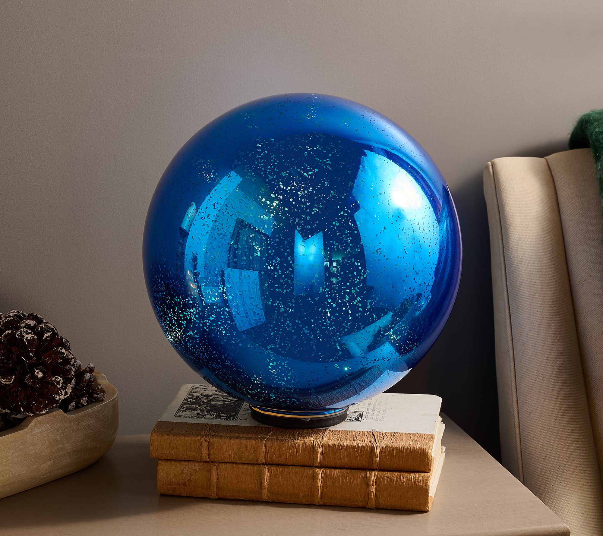 11" Illuminated Mercury Glass Sphere with Ornament Topper by Valerie