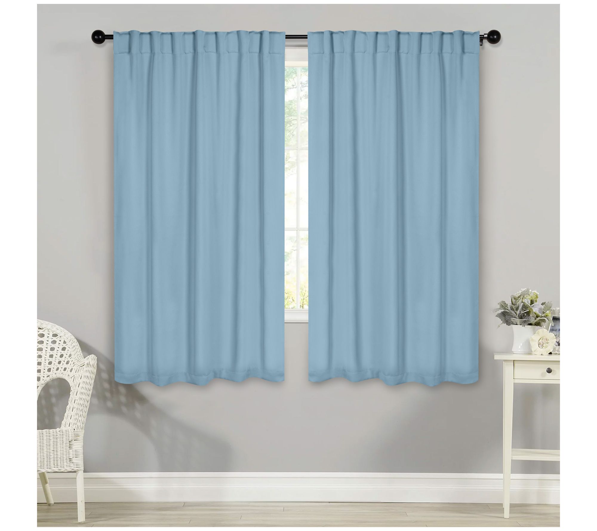 Superior Solid Blackout 2 Piece Back Tab Curtain Set, 52x63