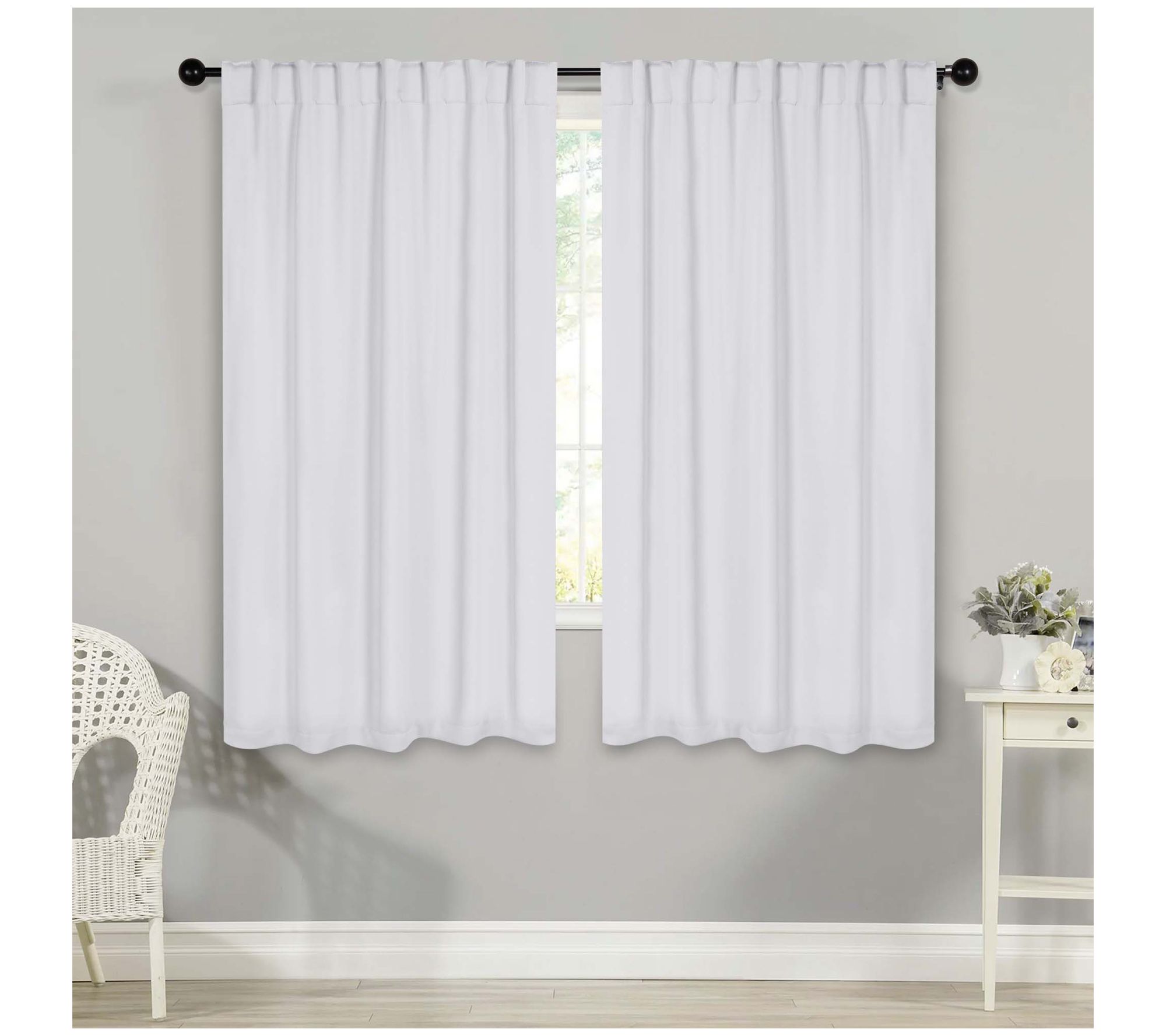 Superior Solid Blackout 2 Piece Back Tab Curtain Set, 52x63