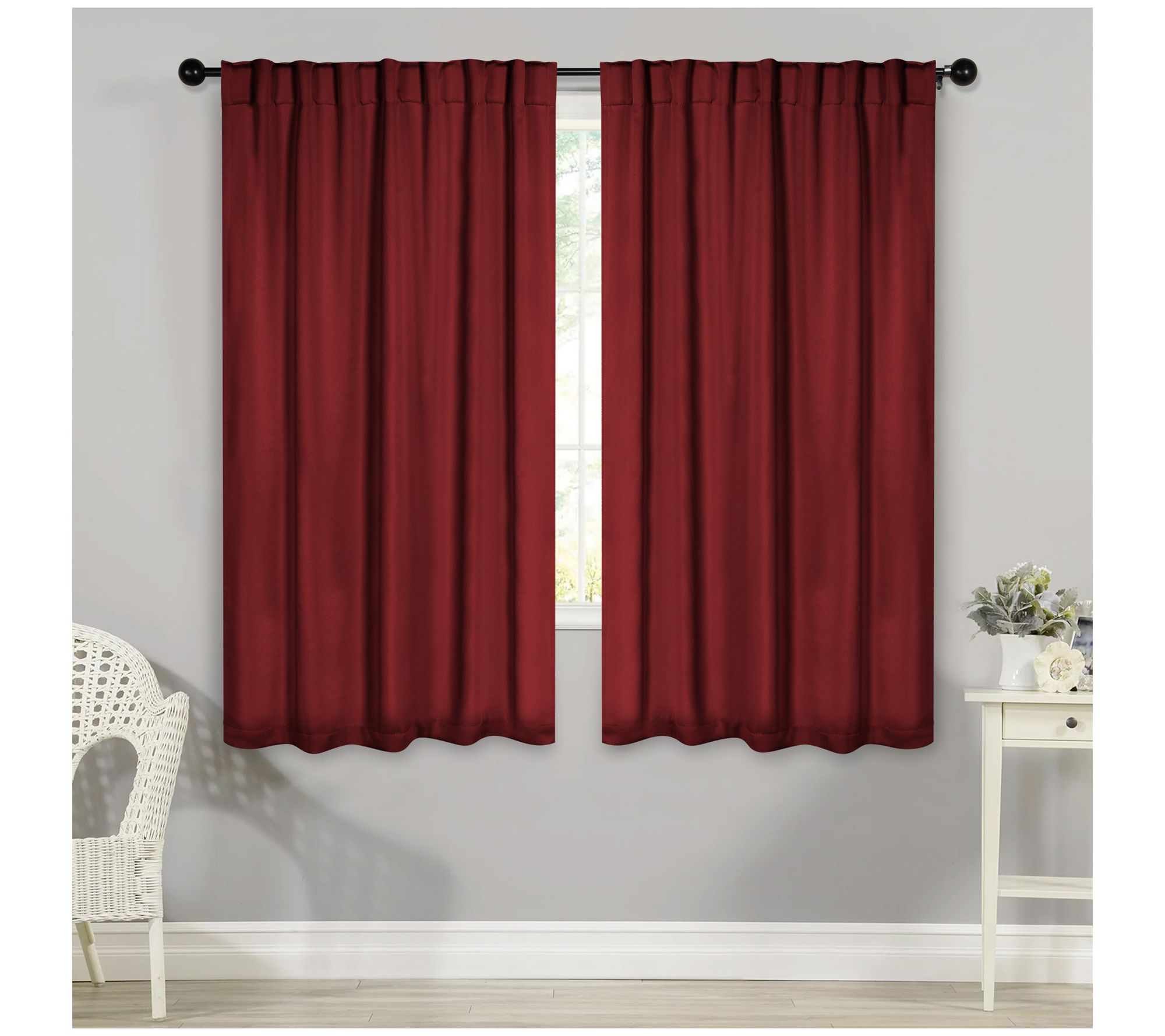 Superior Solid Blackout 2 Piece Back Tab Curtain Set, 52x63