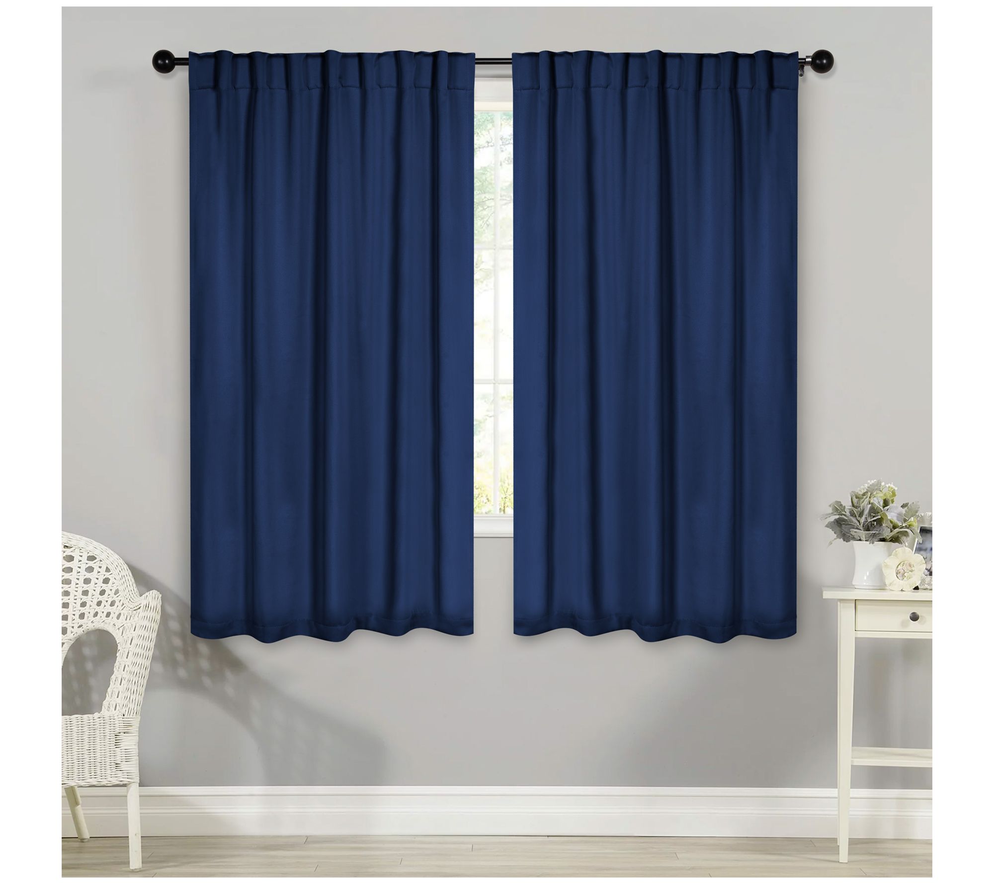 Superior Solid Blackout 2 Piece Back Tab Curtain Set, 52x63