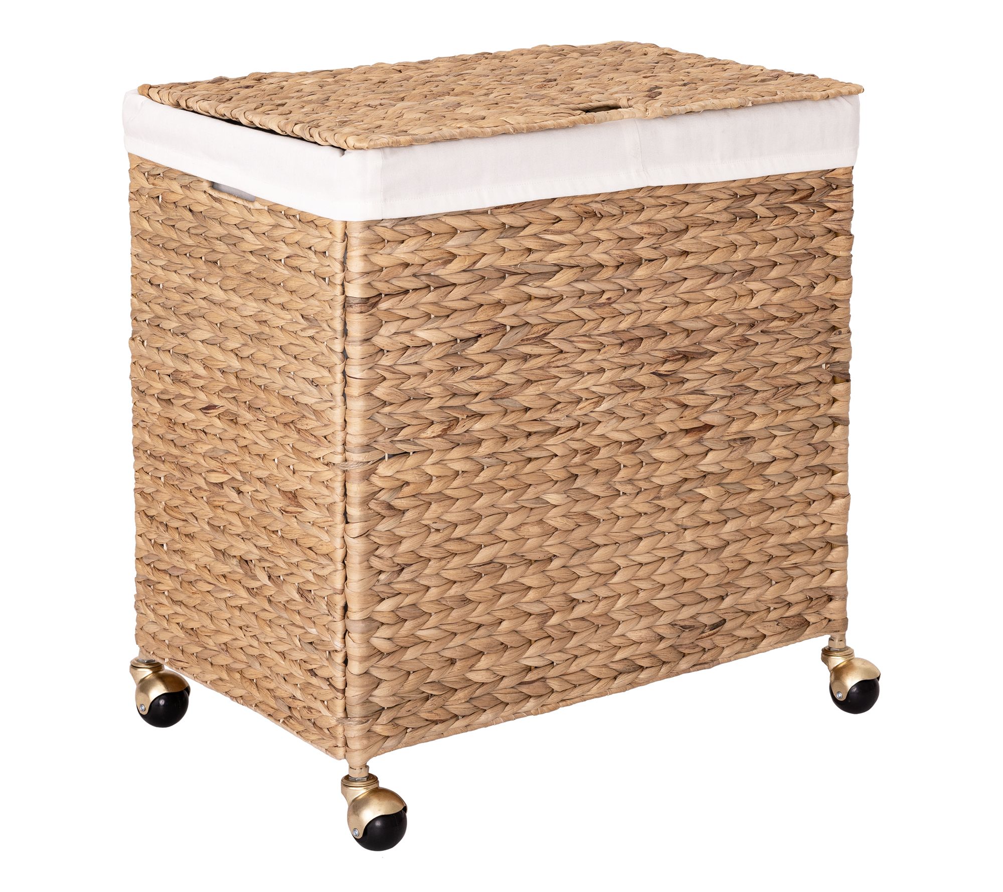 Seville Classics Water Hyacinth Double Laundry Hamper- Casters