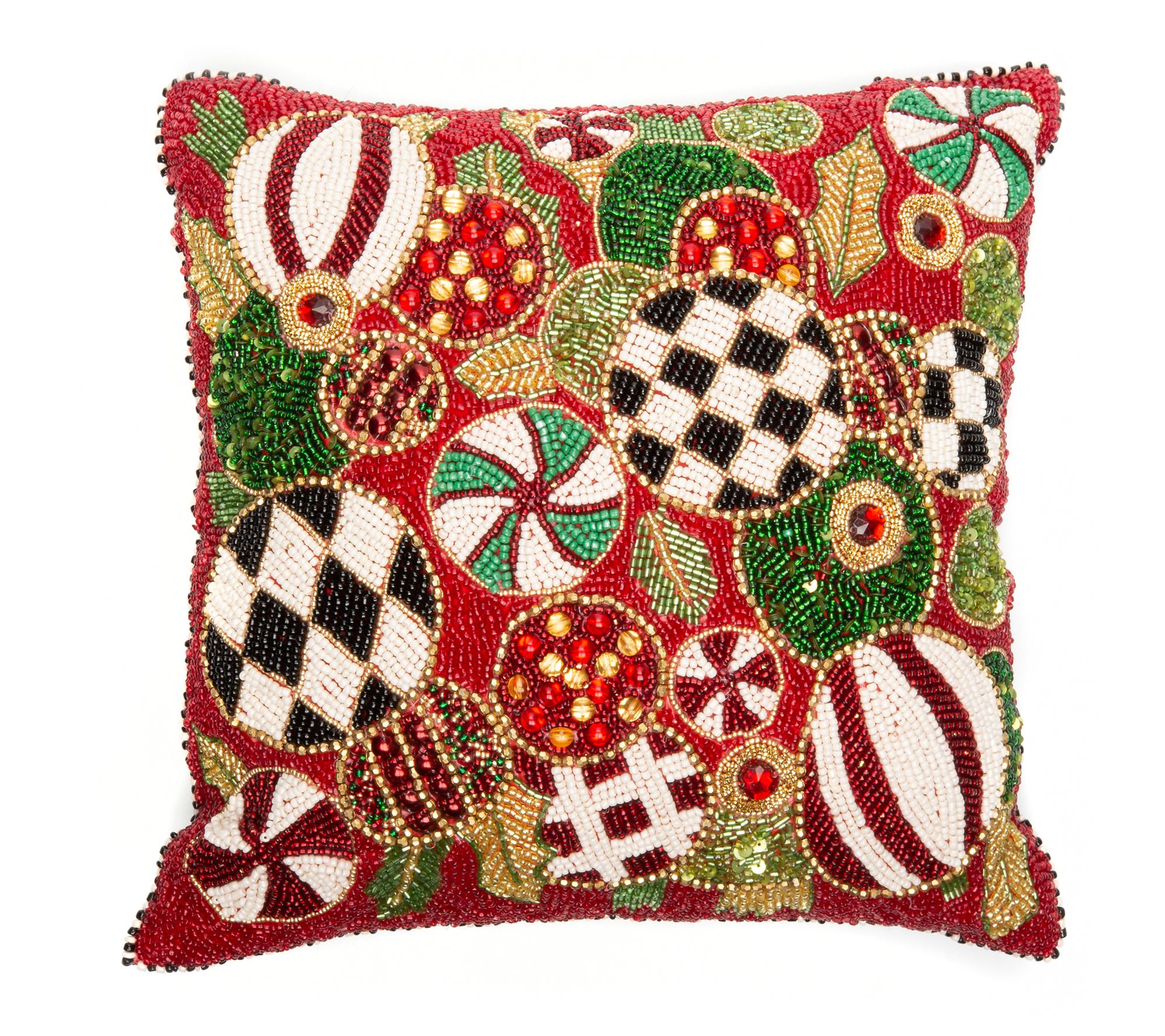 MacKenzie-Childs Jolly Ornaments Throw Pillow