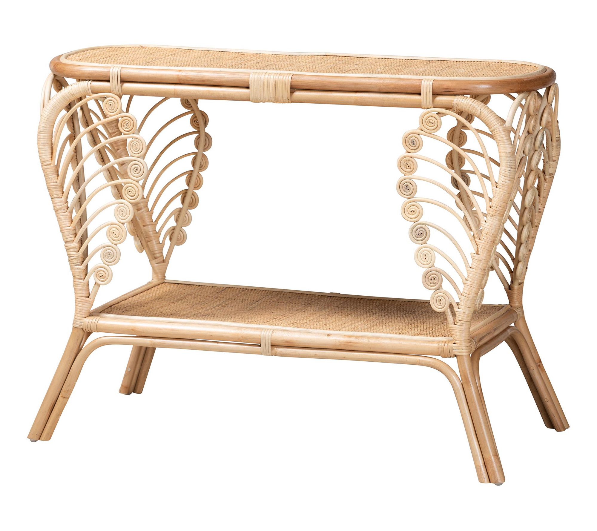 bali & pari Bastet Natural Brown Rattan 2-TierConsole Table
