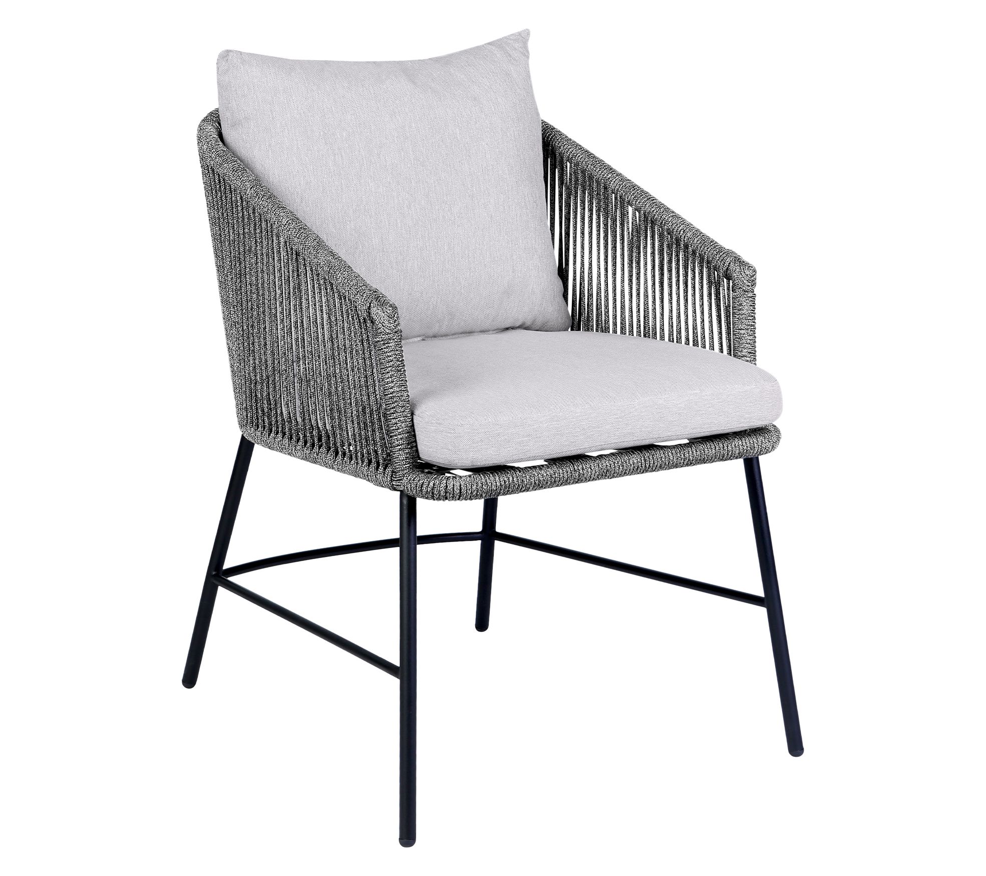 Armen Living Ditas Outdoor Dining Chair in Metal and Gray Rope