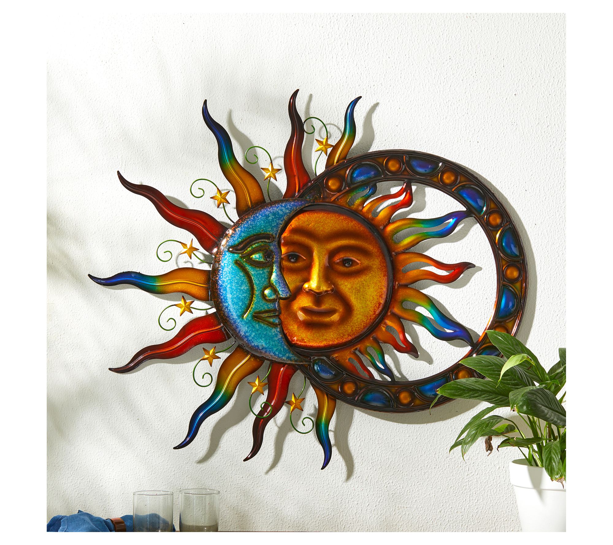 Glitzhome 34" Sun and Moon Indoor Outdoor WallDecor
