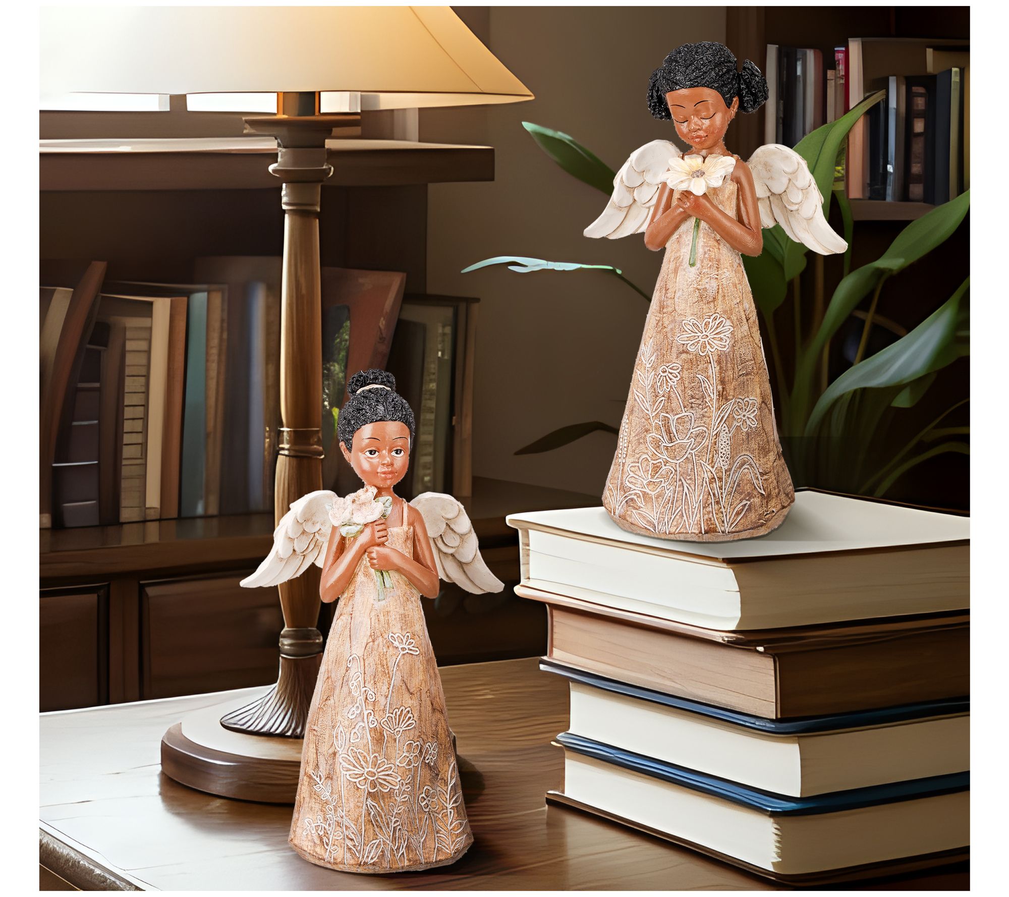 8.75" Black Floral Angel Set of 2. by Valerie