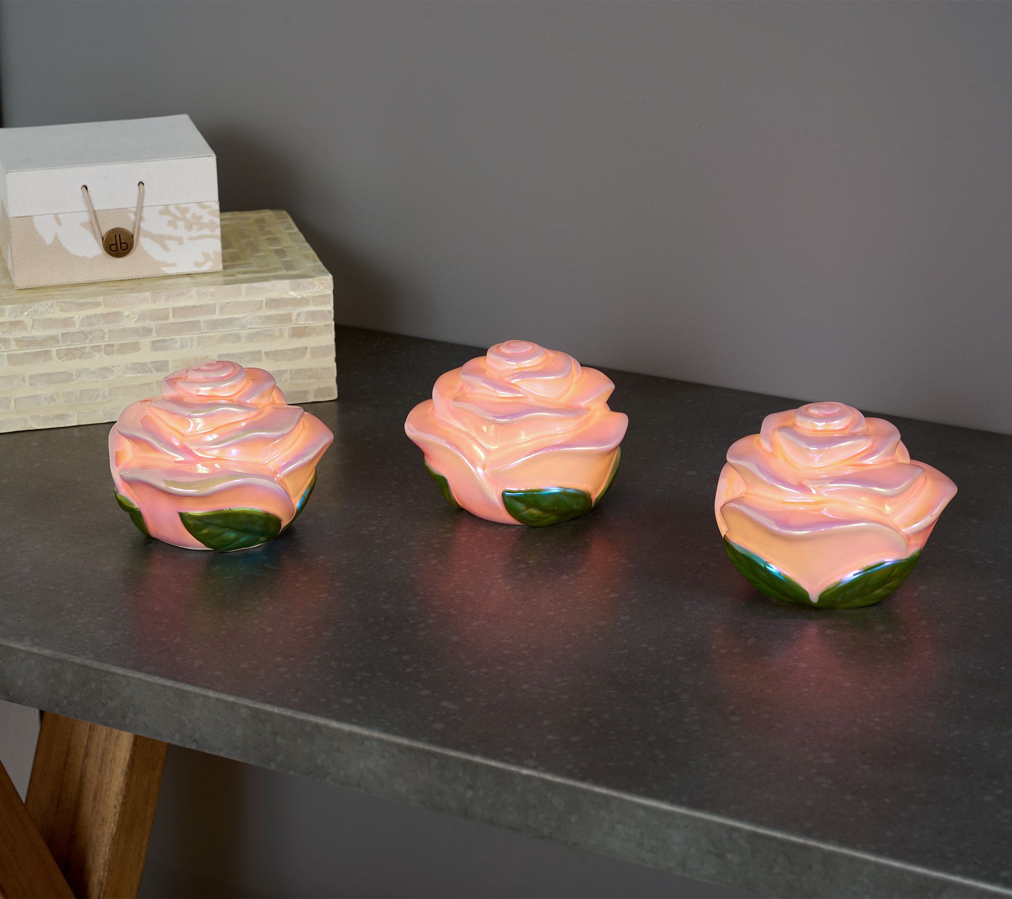 "As Is" Set of Set of 3 4" Iridescent Porcelain Roses by Valerie