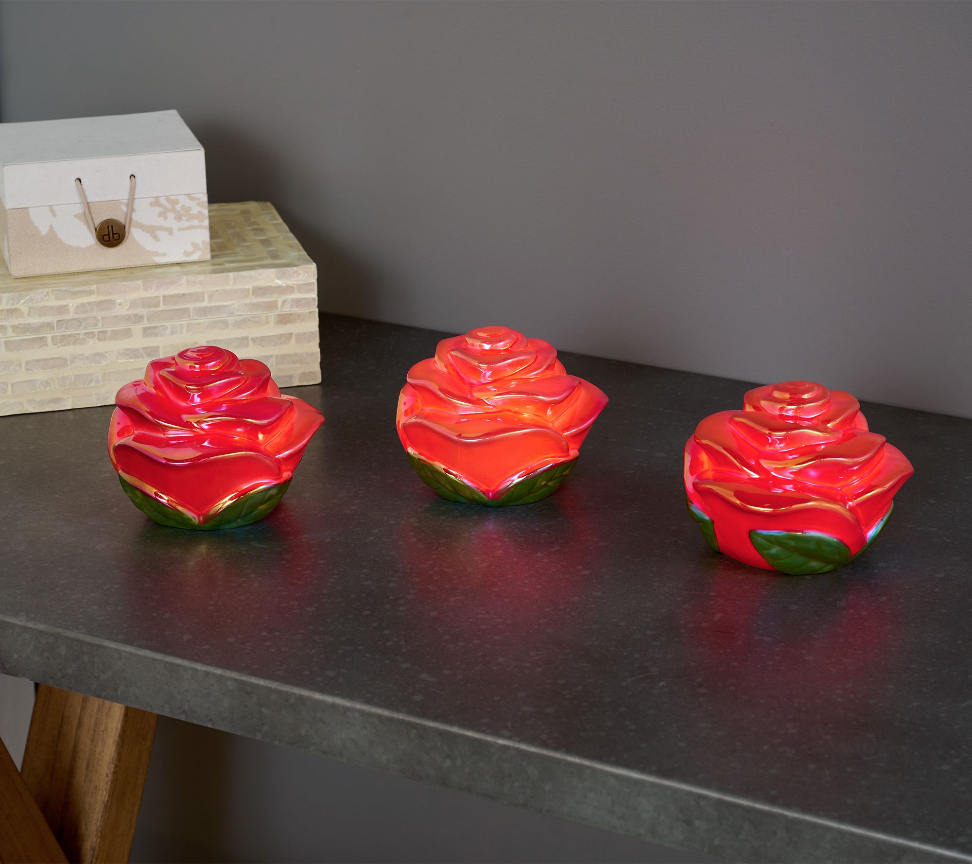 "As Is" Set of Set of 3 4" Iridescent Porcelain Roses by Valerie