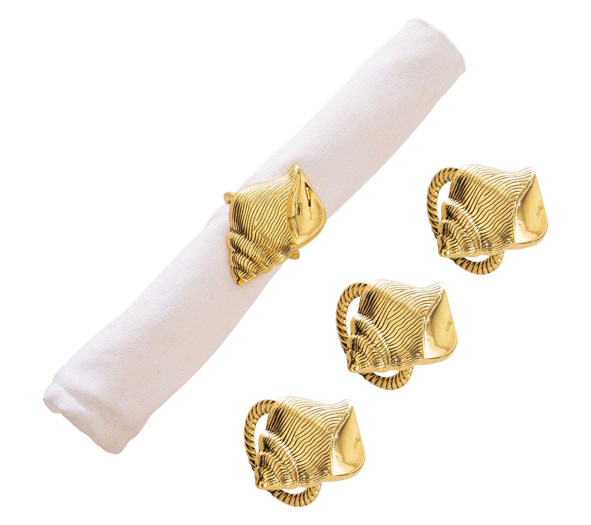 Gold Conch Shell Napkin Rings Set of 4 by Valerie
