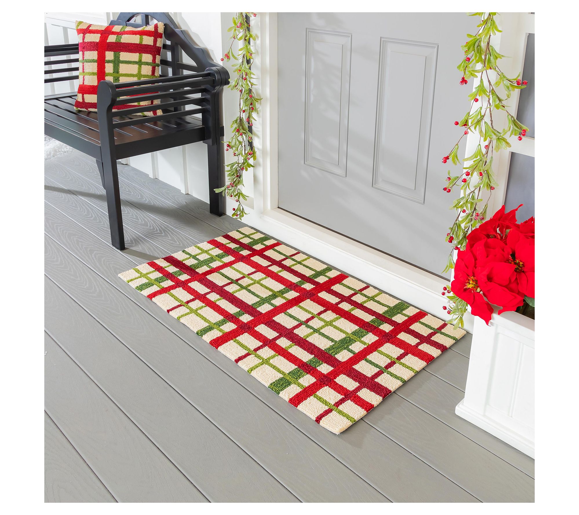 Evergreen 42"x24" Christmas Plaid Indoor/Outdoor Hooked Rug