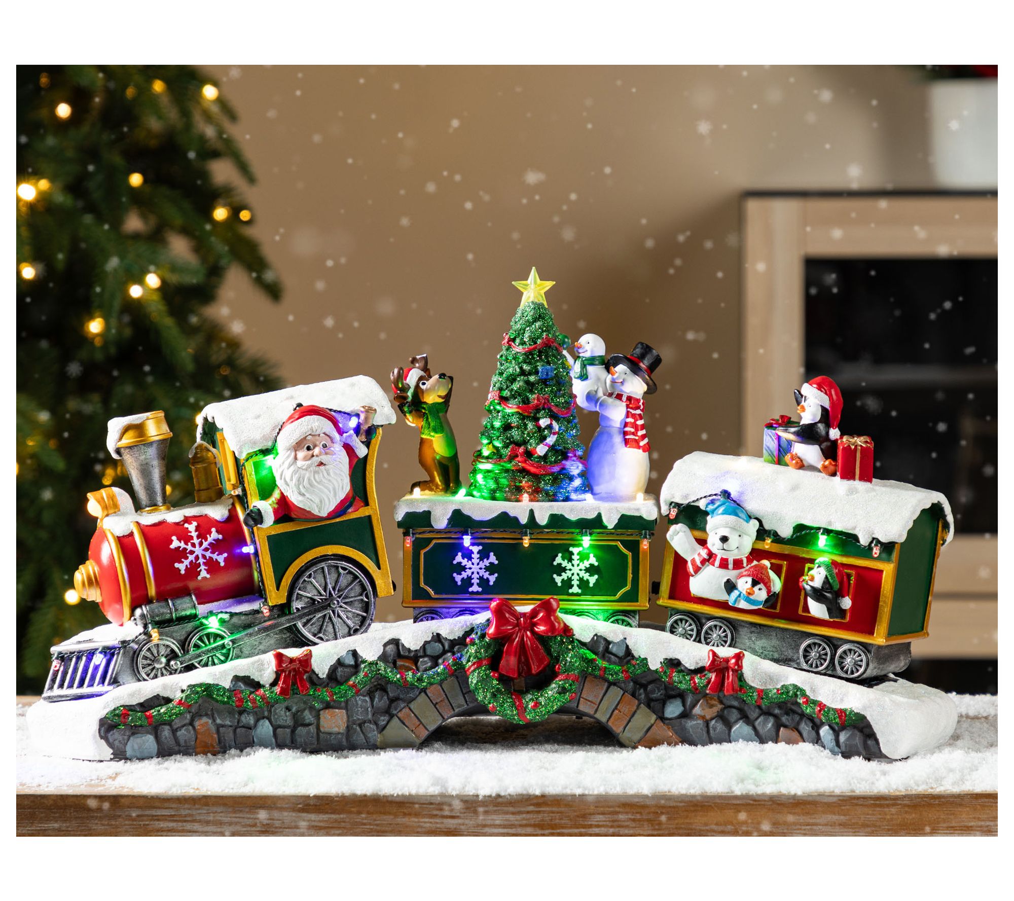  Glitzhome 20"L LED Music Christmas Santa TrainResin Village