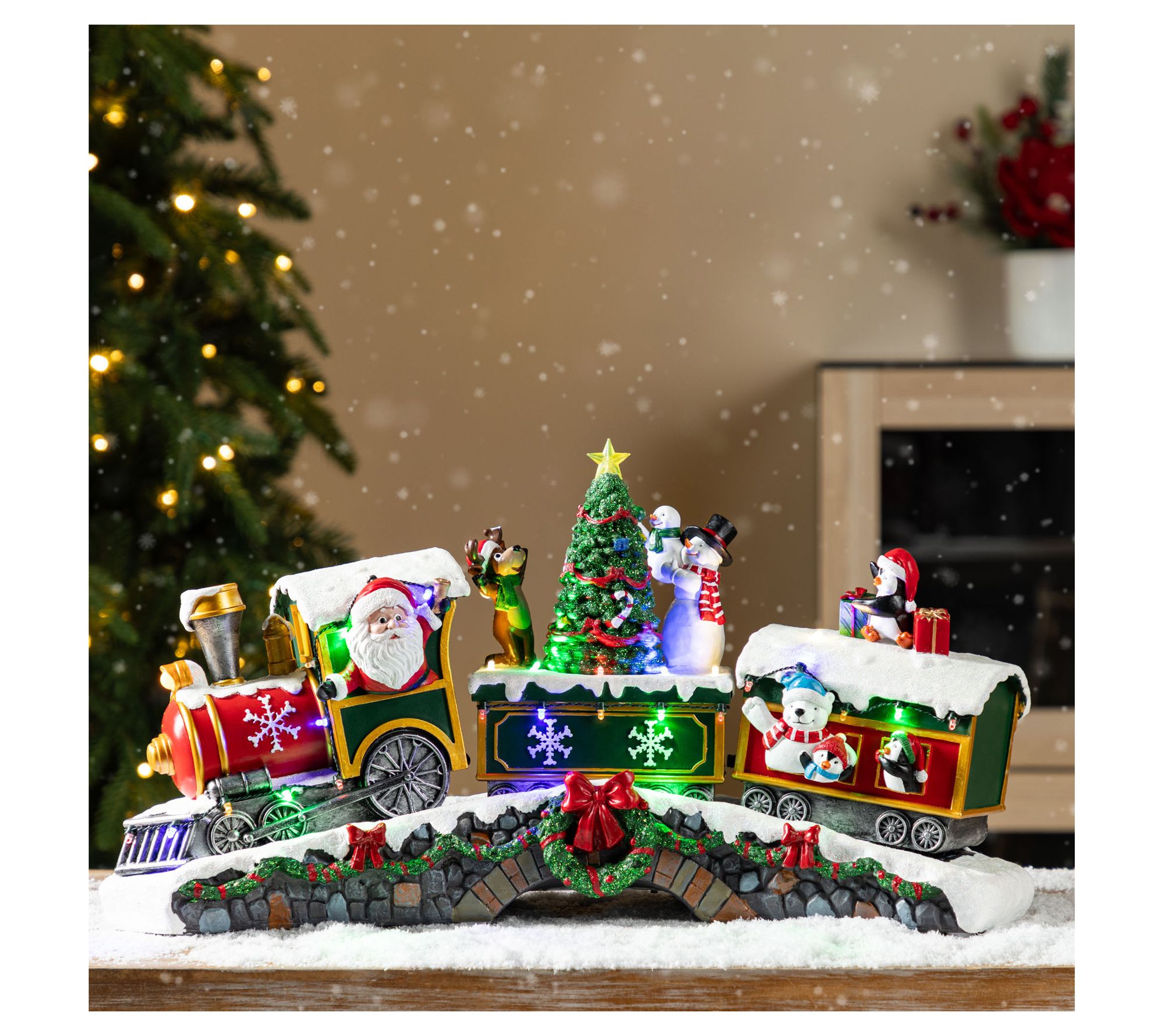 Glitzhome 20"L LED Music Christmas Santa TrainResin Village