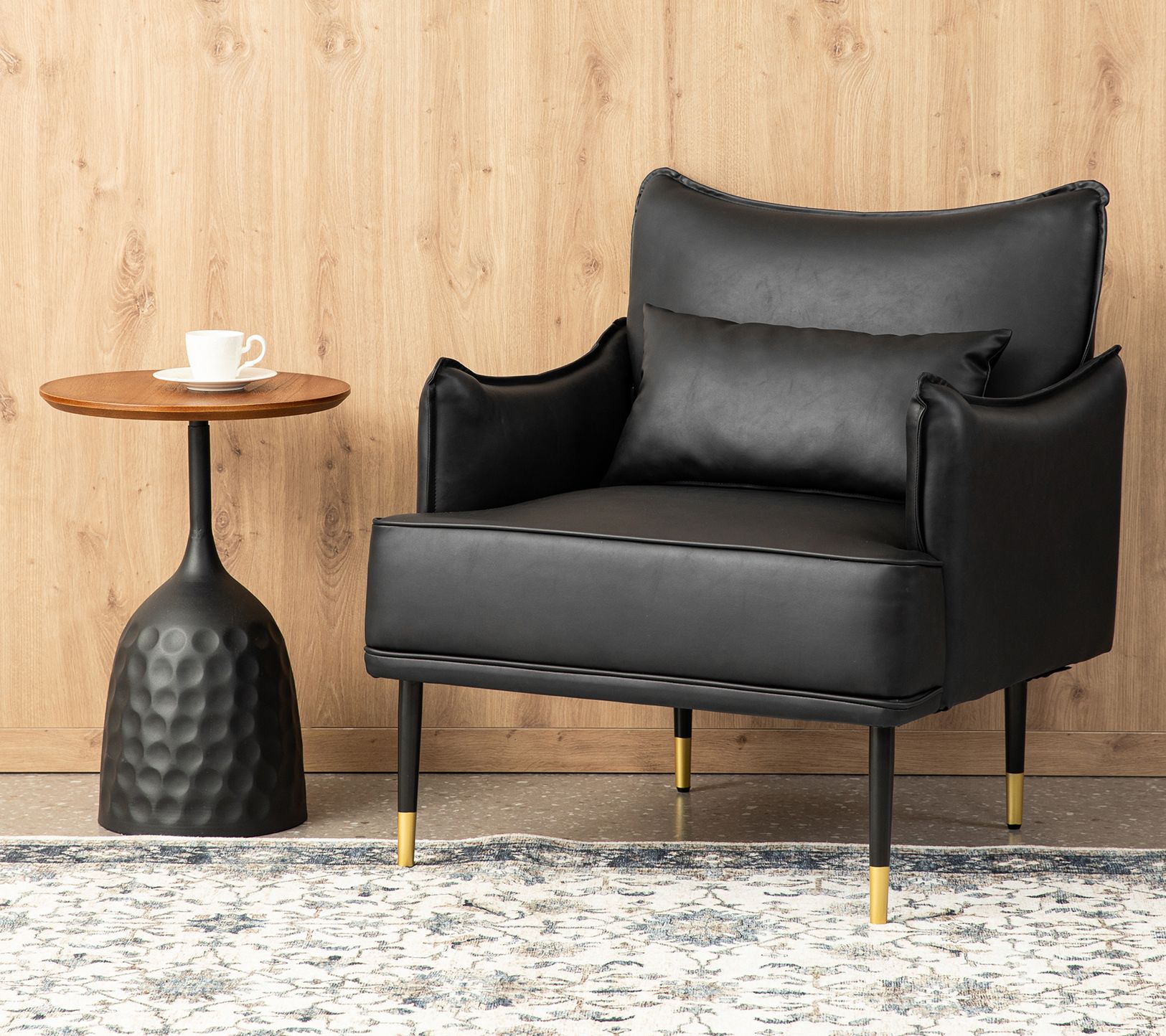 Glitzhome Modern Leatherette Armchair with SidePocket