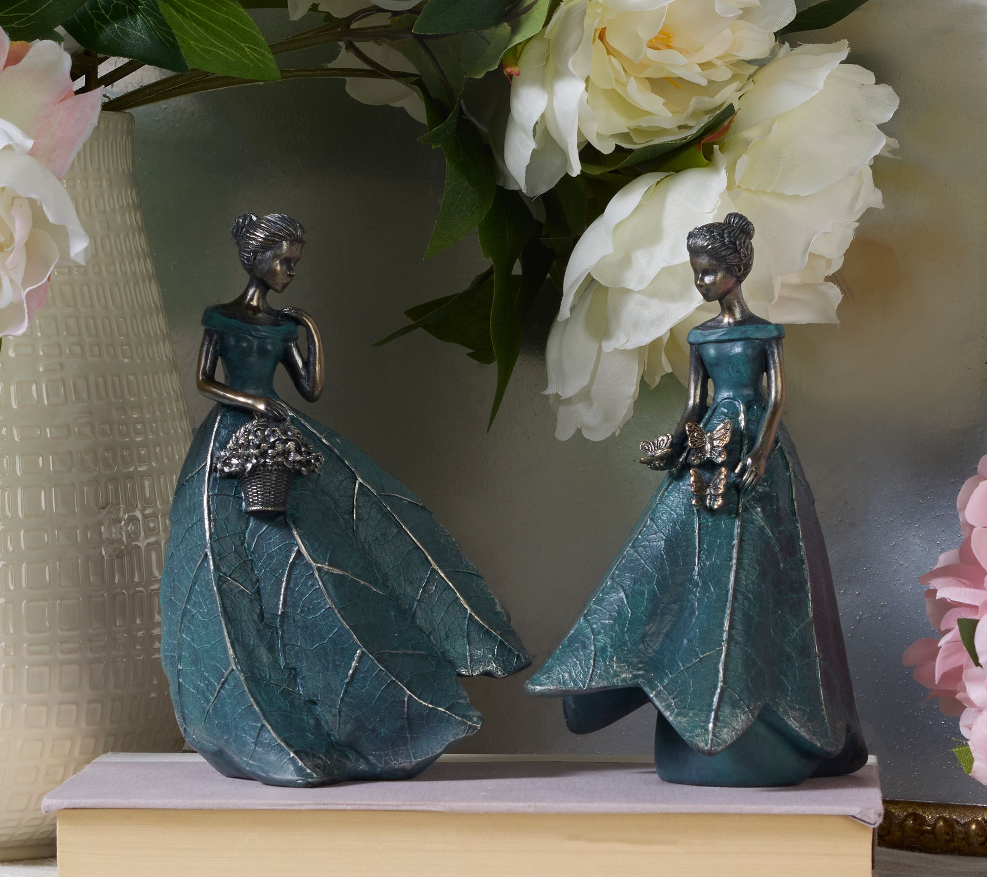 Set of 2 6.5" Garden Maidens with Gift Boxes - Basket & Butterfly