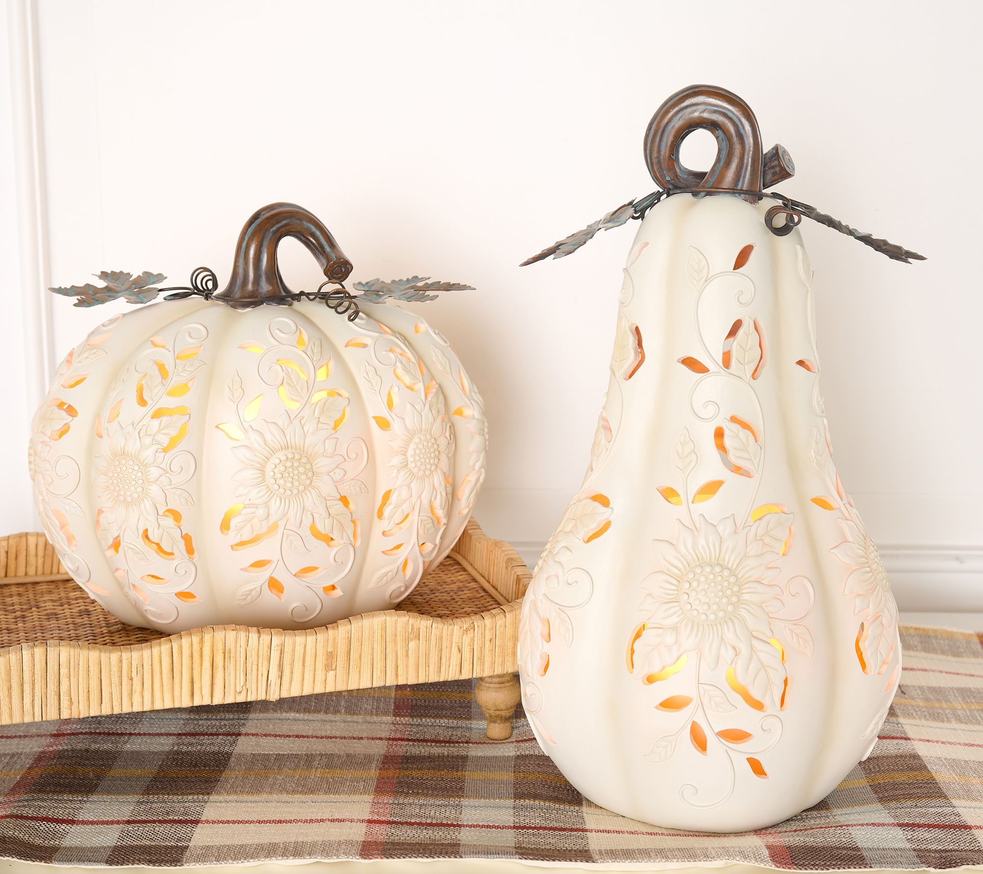 "As Is" Set/2 Indoor/Outdoor Lit Pumpkin and Gourd by Valerie