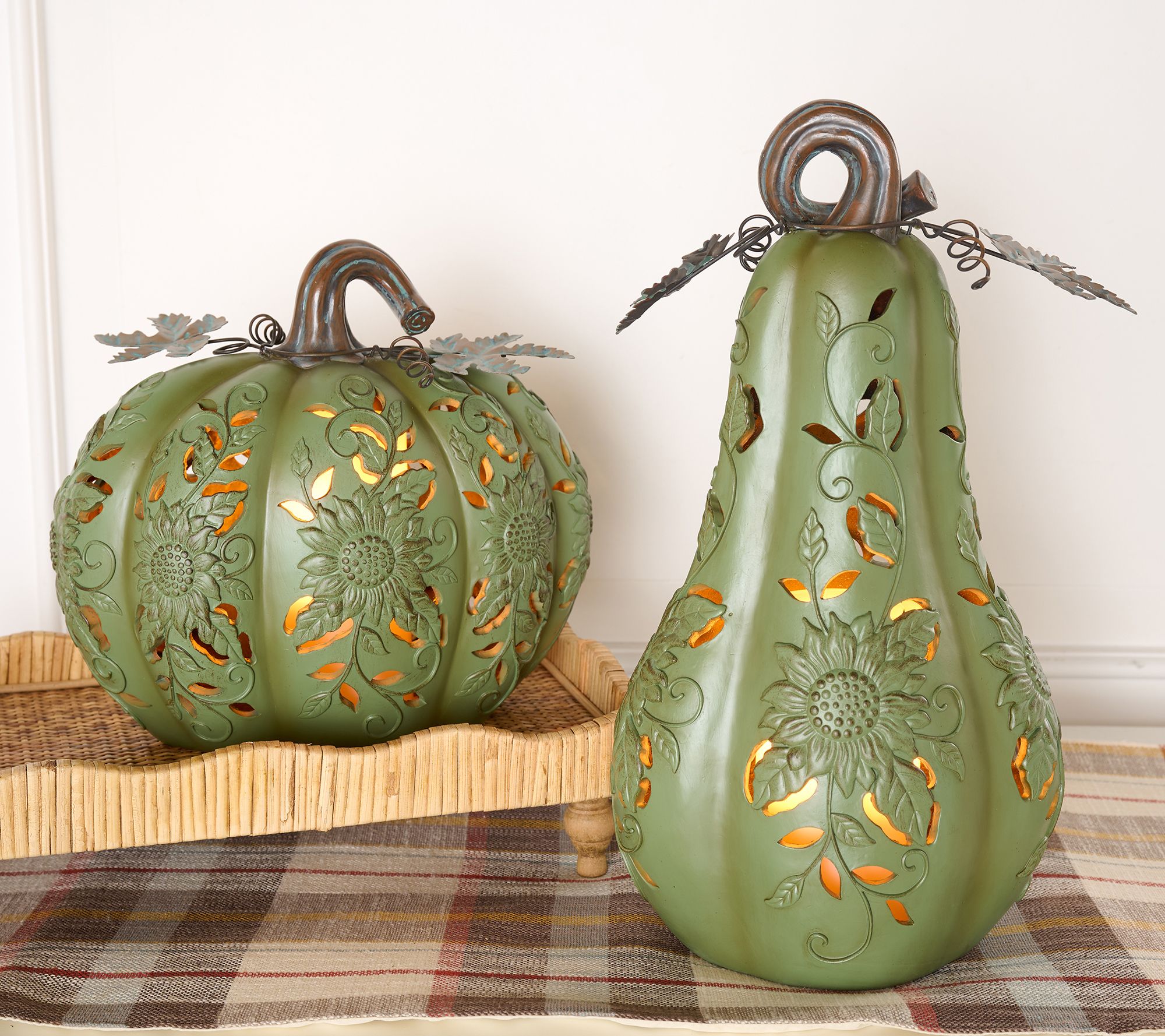 "As Is" Set/2 Indoor/Outdoor Lit Pumpkin and Gourd by Valerie