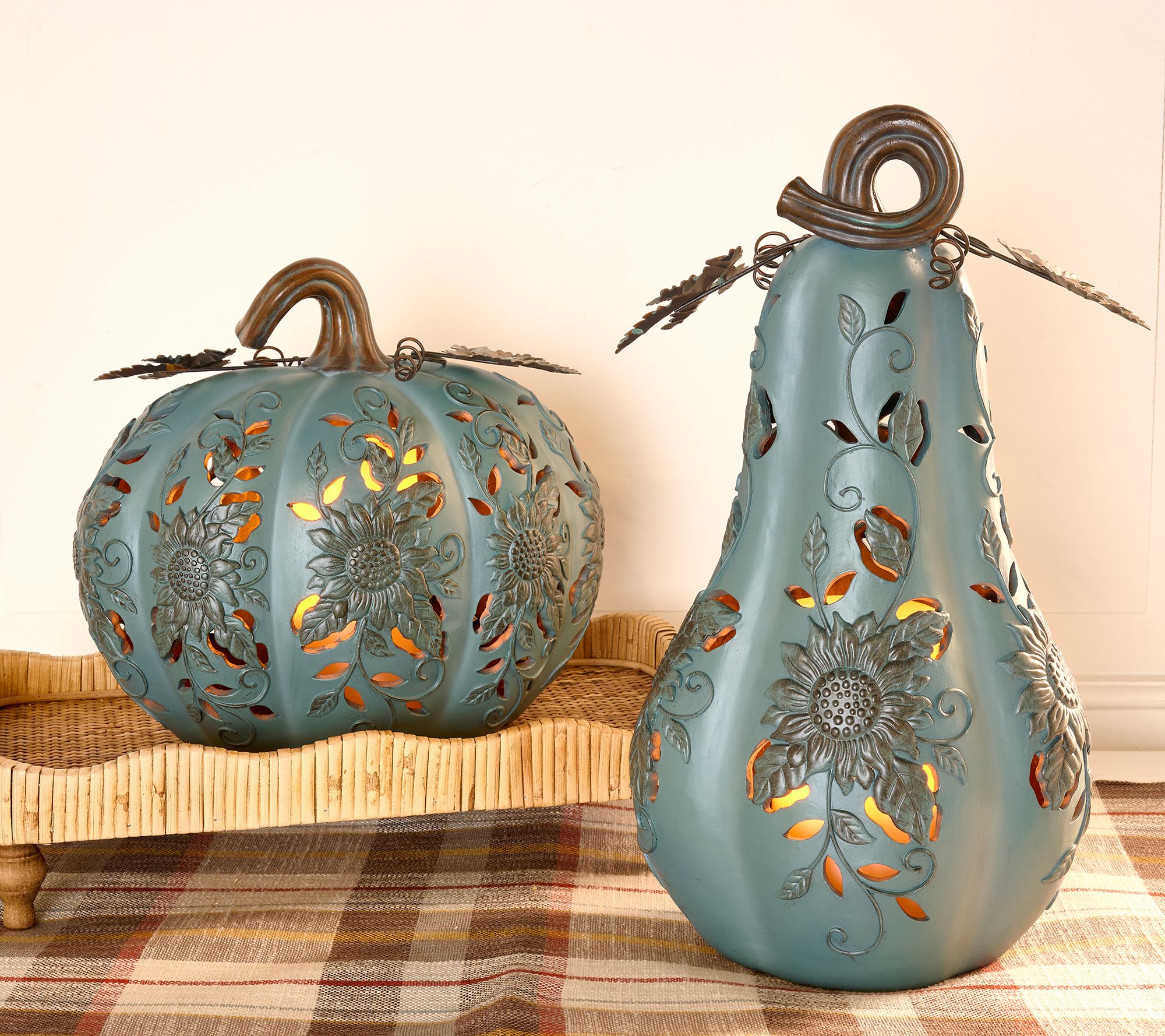 "As Is" Set/2 Indoor/Outdoor Lit Pumpkin and Gourd by Valerie