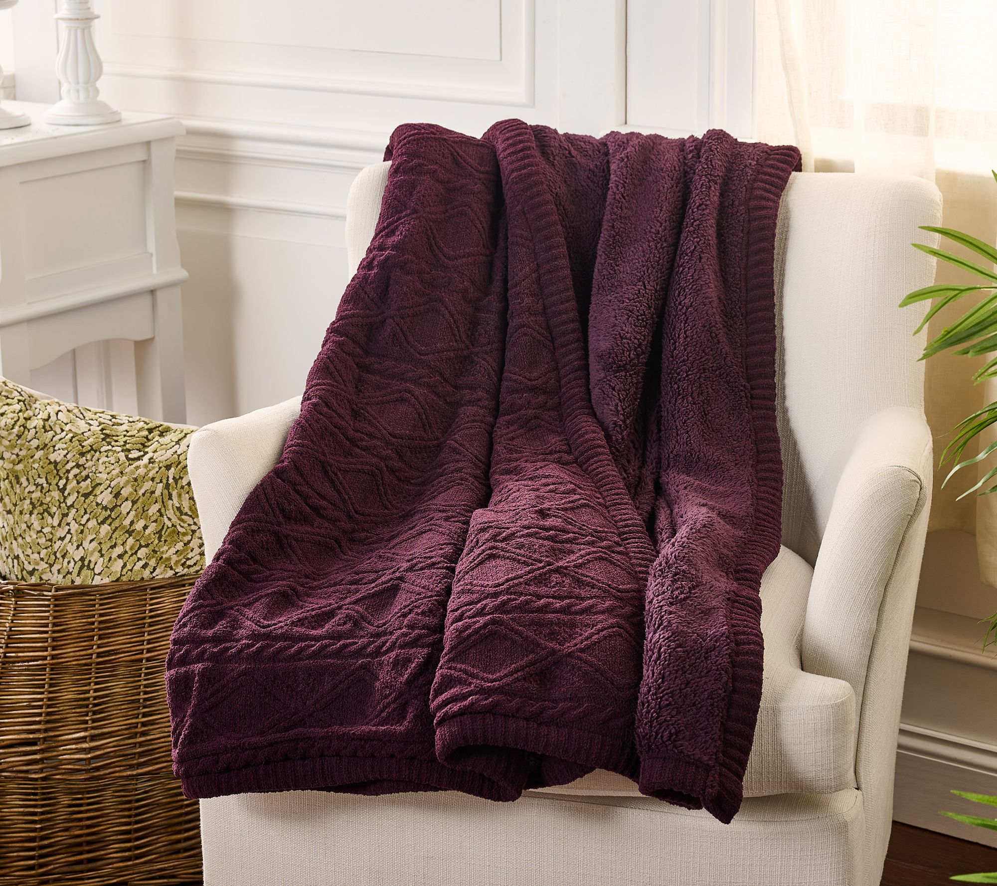 "As Is" Harlequin Cable Feather Knit Sherpa Reverse 60x70 Throw