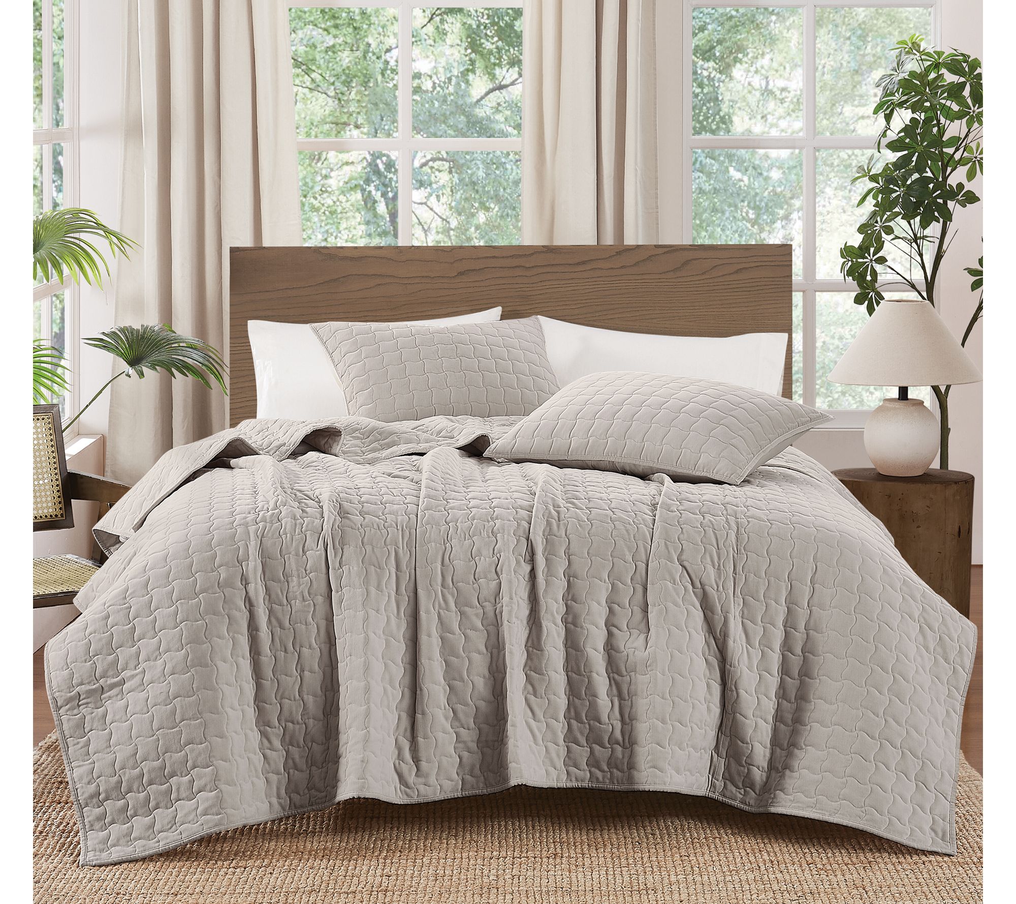 Brooklyn Loom Matte Cotton Velvet Wavy Square T/TXL Quilt Set