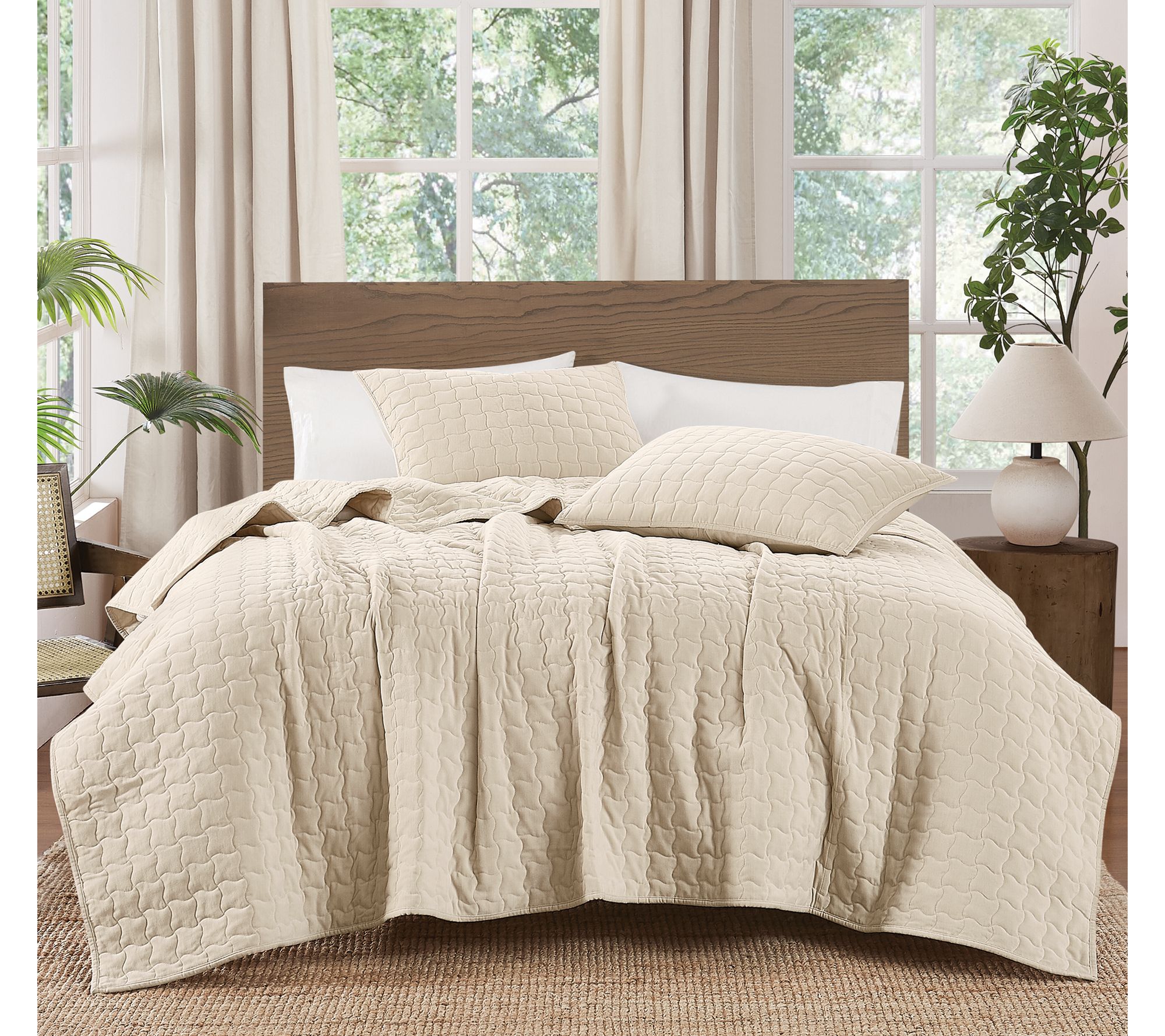 Brooklyn Loom Matte Cotton Velvet Wavy Square T/TXL Quilt Set