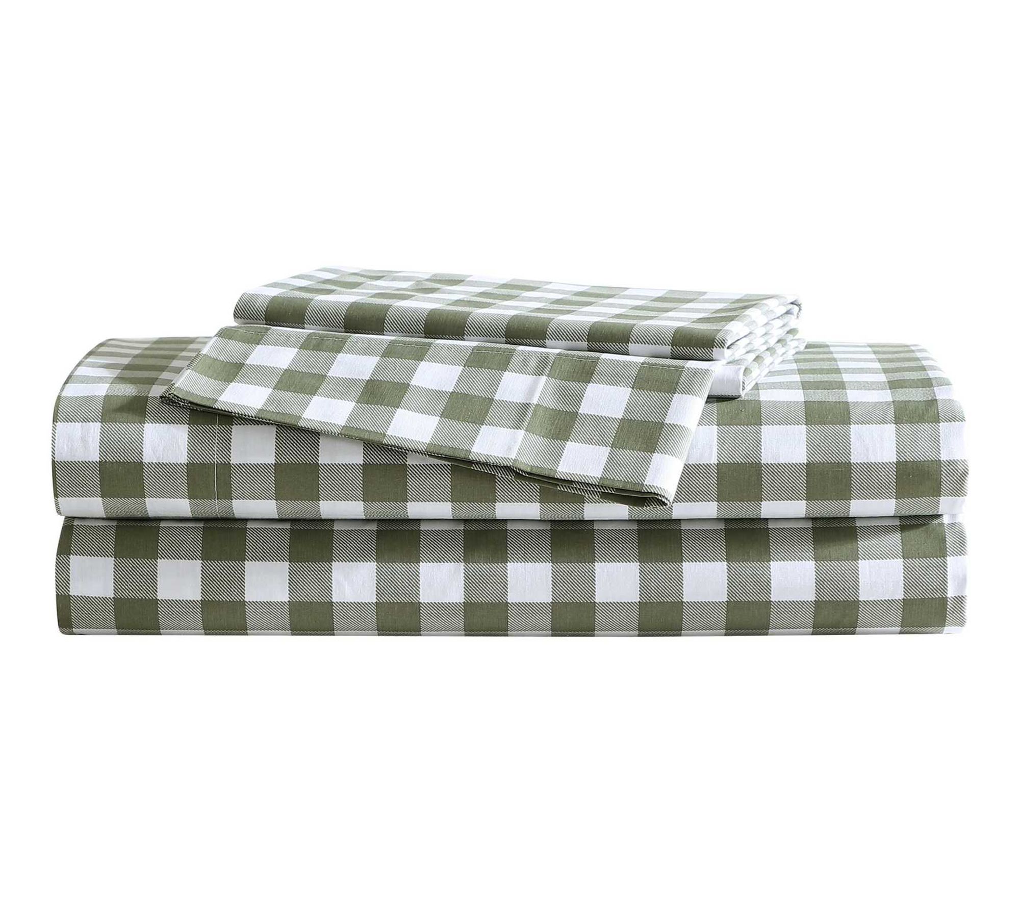 Eddie Bauer Preston Check Green Cotton PercaleFull Sheet Set