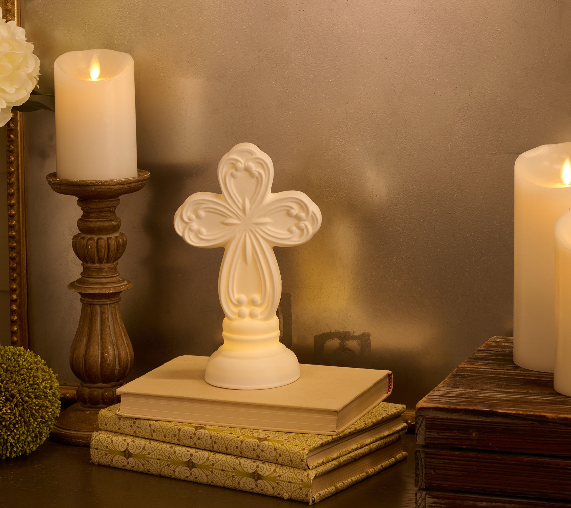 "As Is" 8" Illuminated Ceramic Cross by Valerie