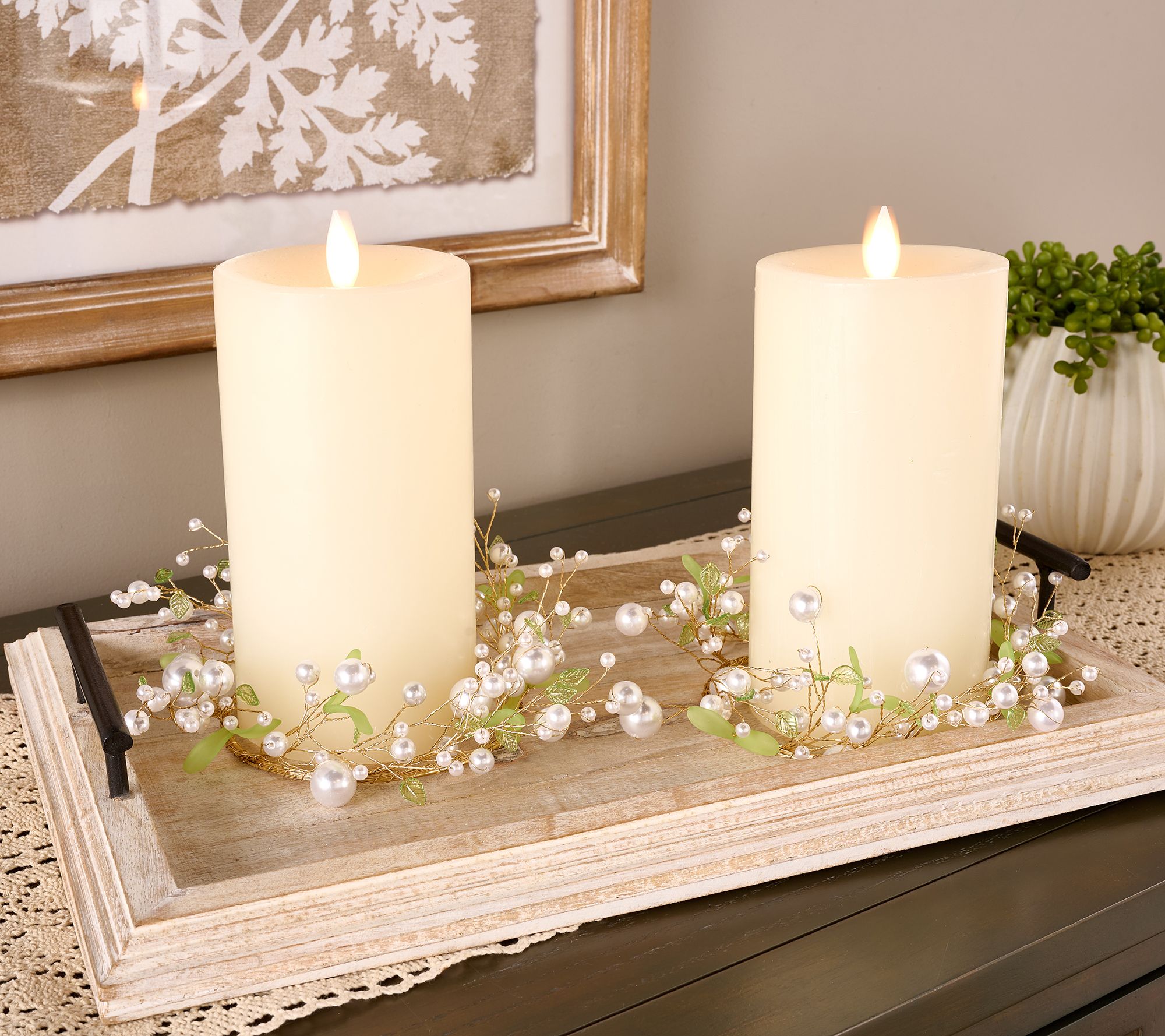 "As Is" Set/2 Pearl and Leaf Candle Rings by Valerie