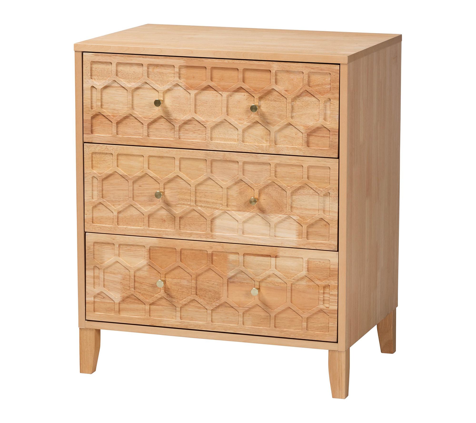 Hosea Carved Honeycomb Natural 3-Drawer Chest