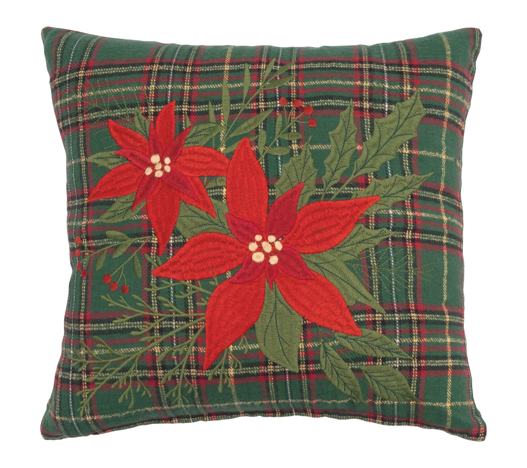 Poinsettia Plai d Floral Christ mas Throw Pillo w  by Valerie