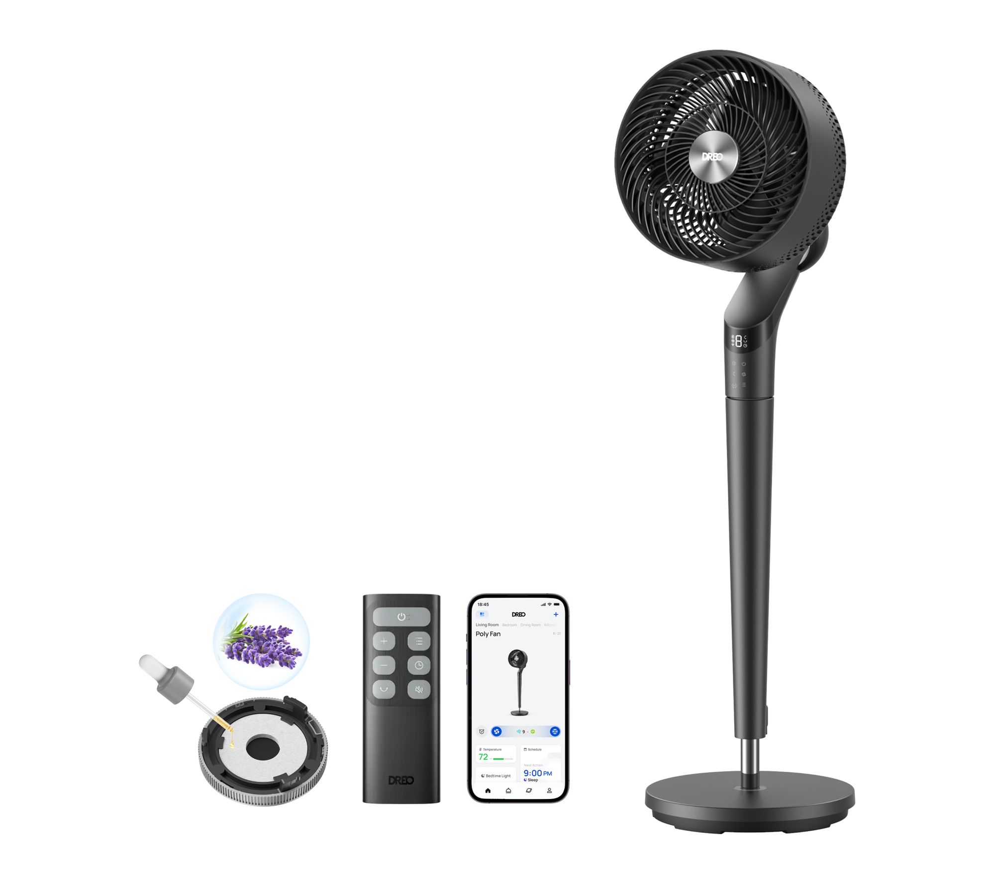 DREO 8 in. Smart Pedestal Floor Fan with Remote, 9 Speeds, 20