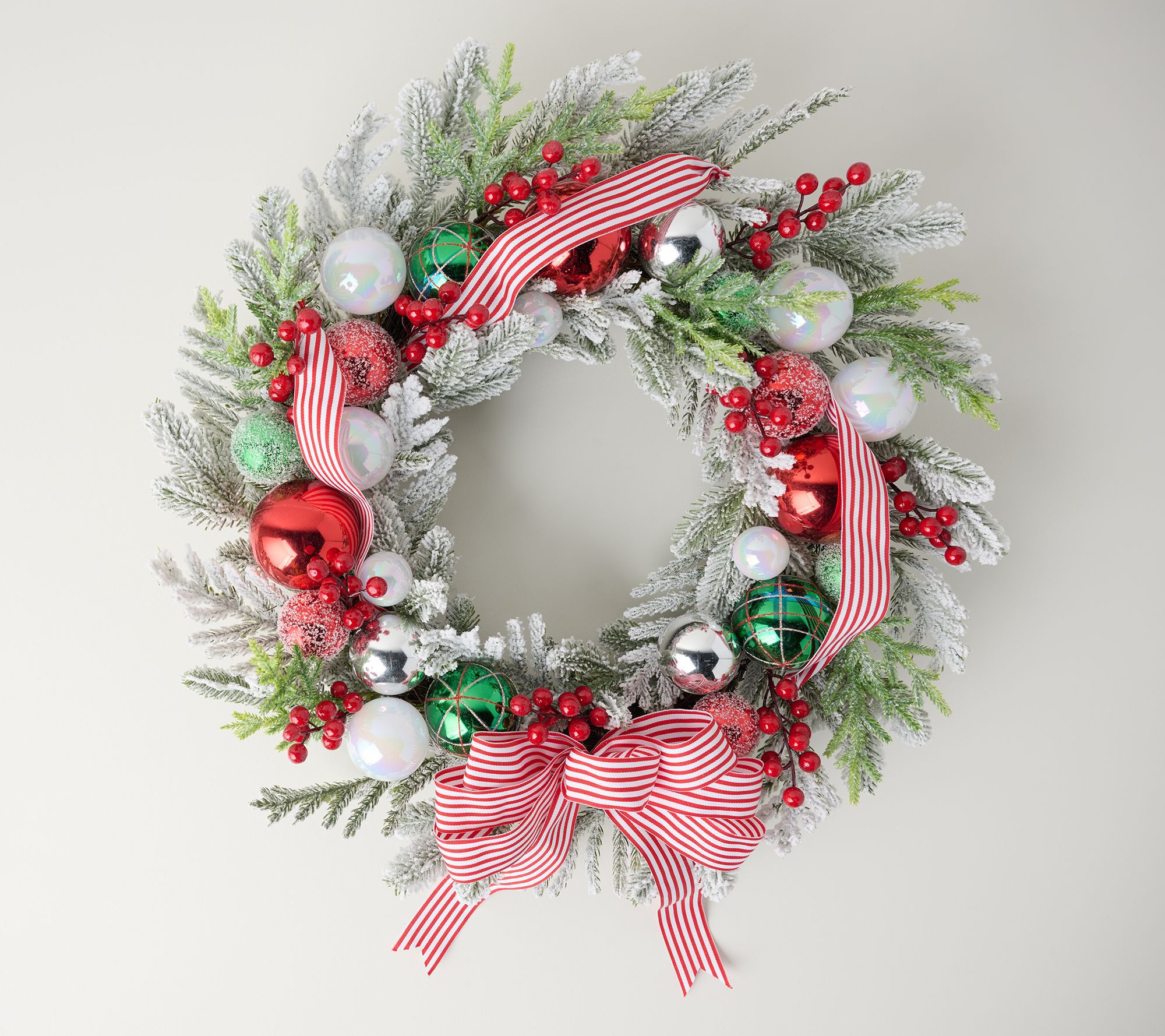 24" Ornament, Frosted Pine and Ribbon Wreath by Valerie