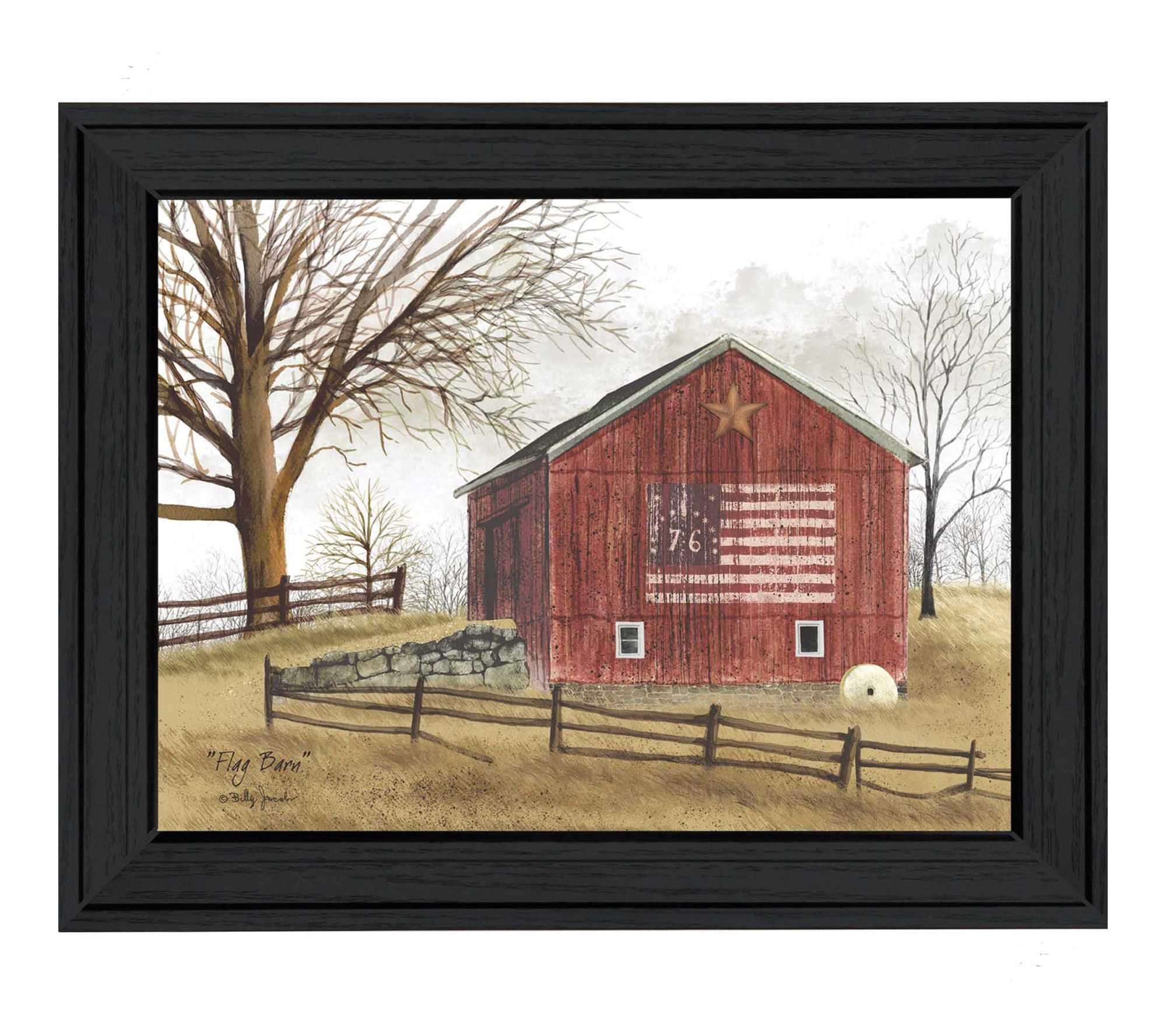 HomeRoots Flag Barn 4 Black Framed Print Wall Art