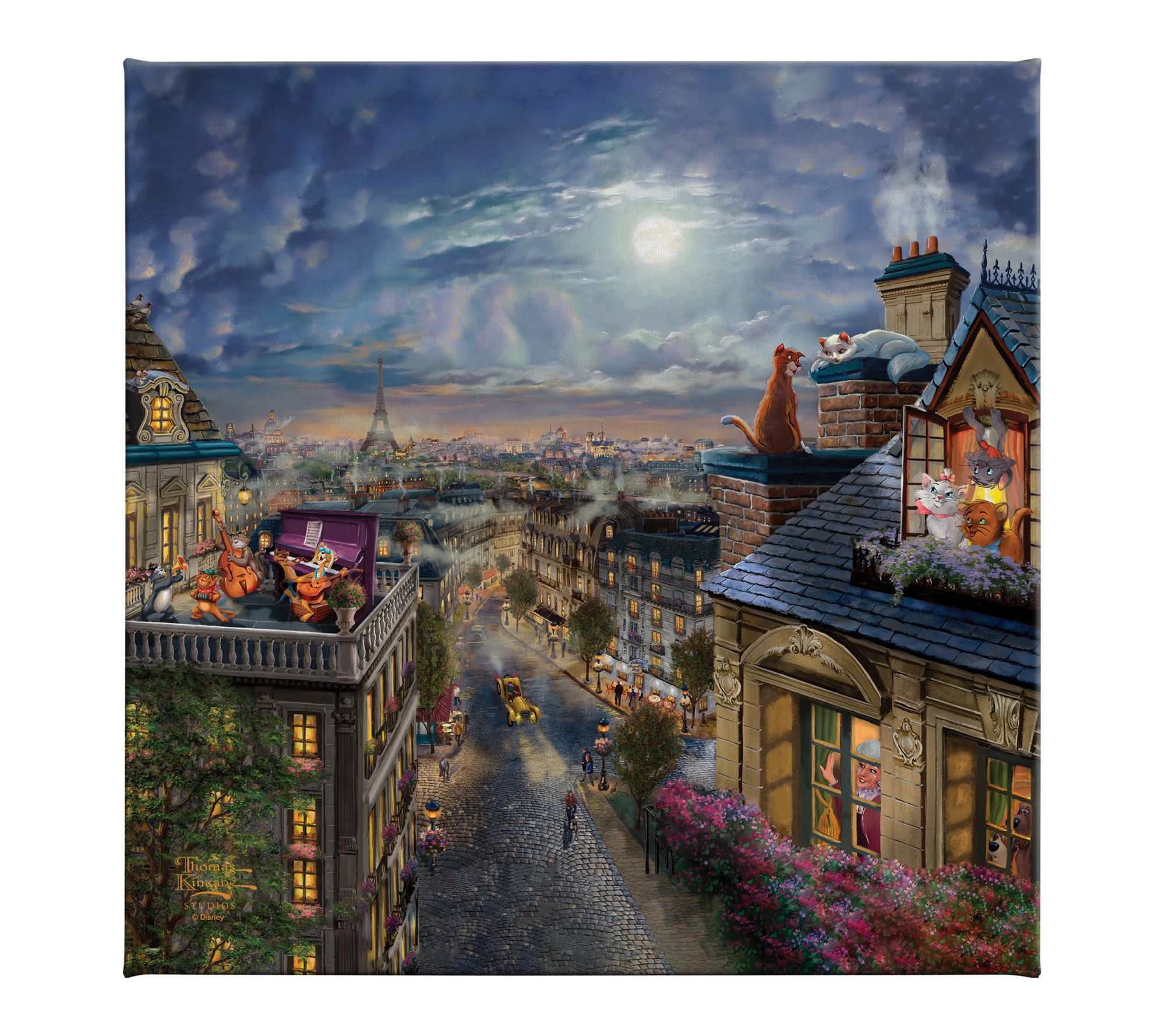 Thomas Kinkade Aristocats Love Under Moon 14x14Gallery Wrap