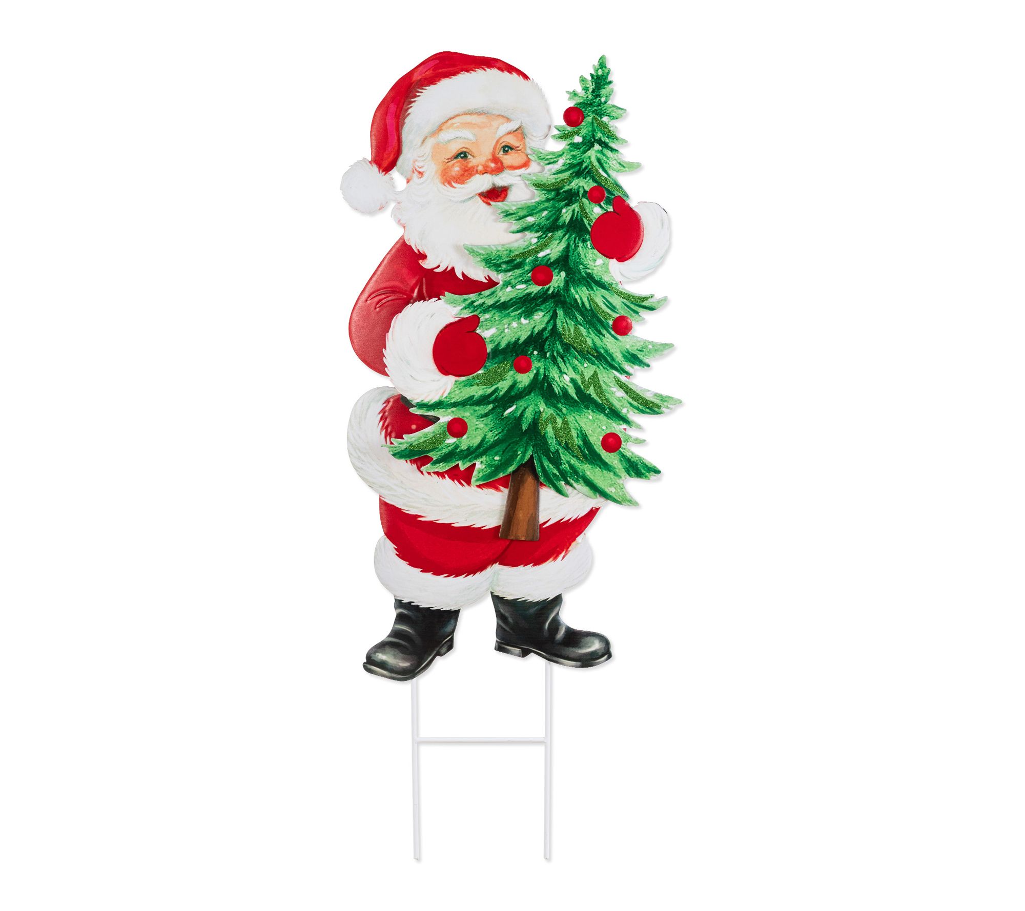 Glitzhome 36"H Christmas Metal Santa with Tree Garden Stake