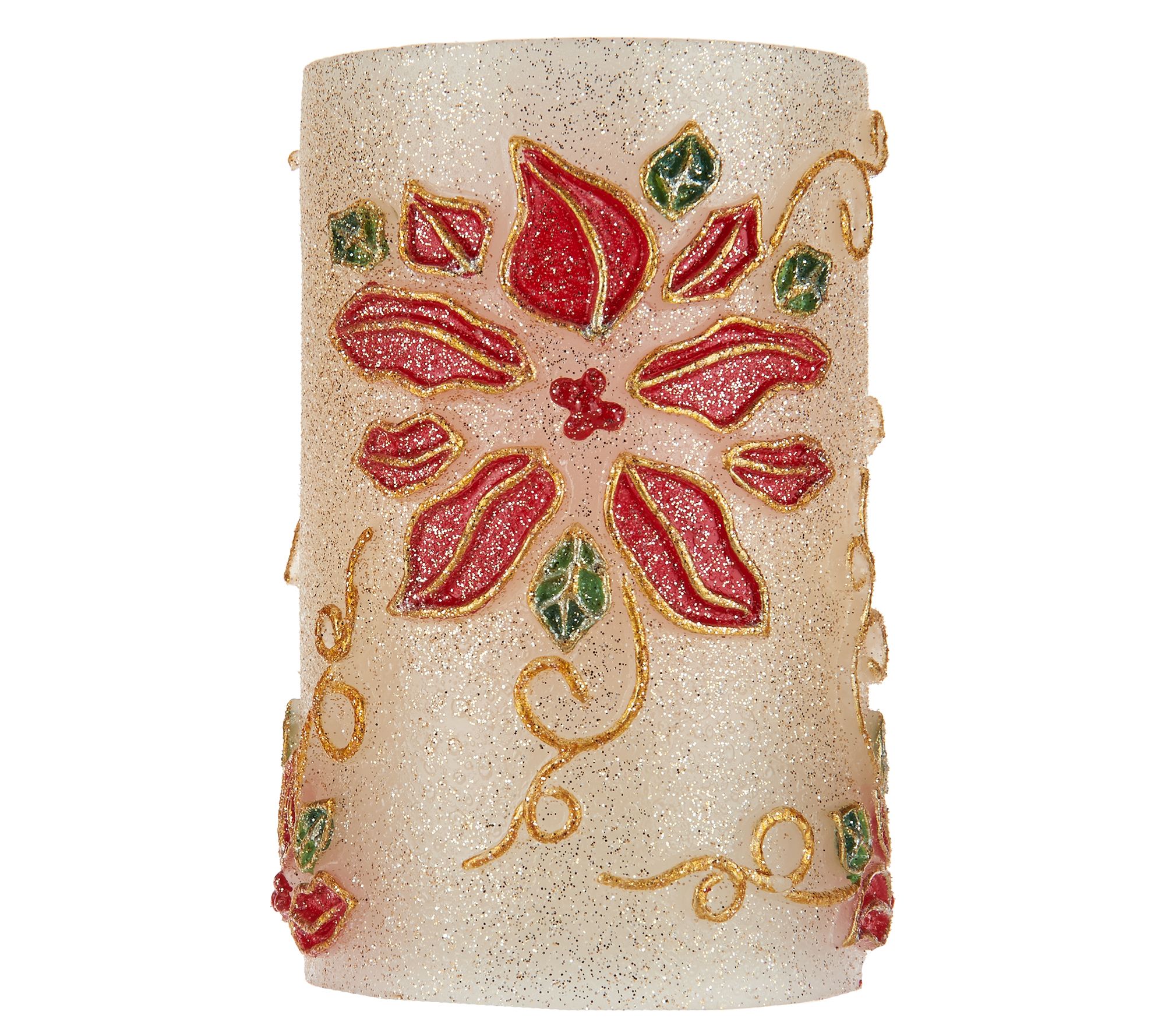 S/3 Poinsettia Embossed Flameless Candles by Valerie