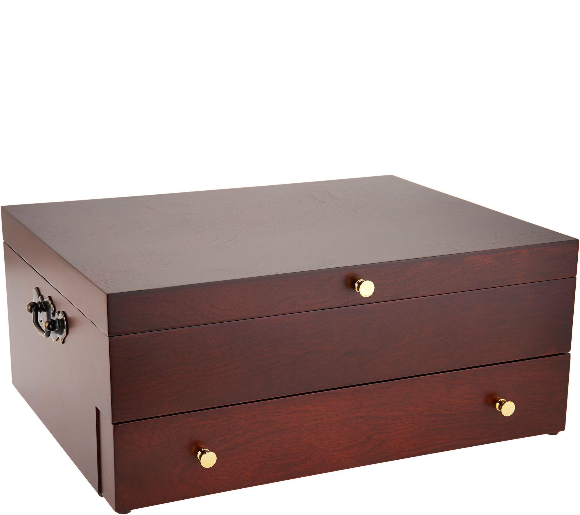Classic Wood Flatware Chest with Brass Accents and Brown Lining