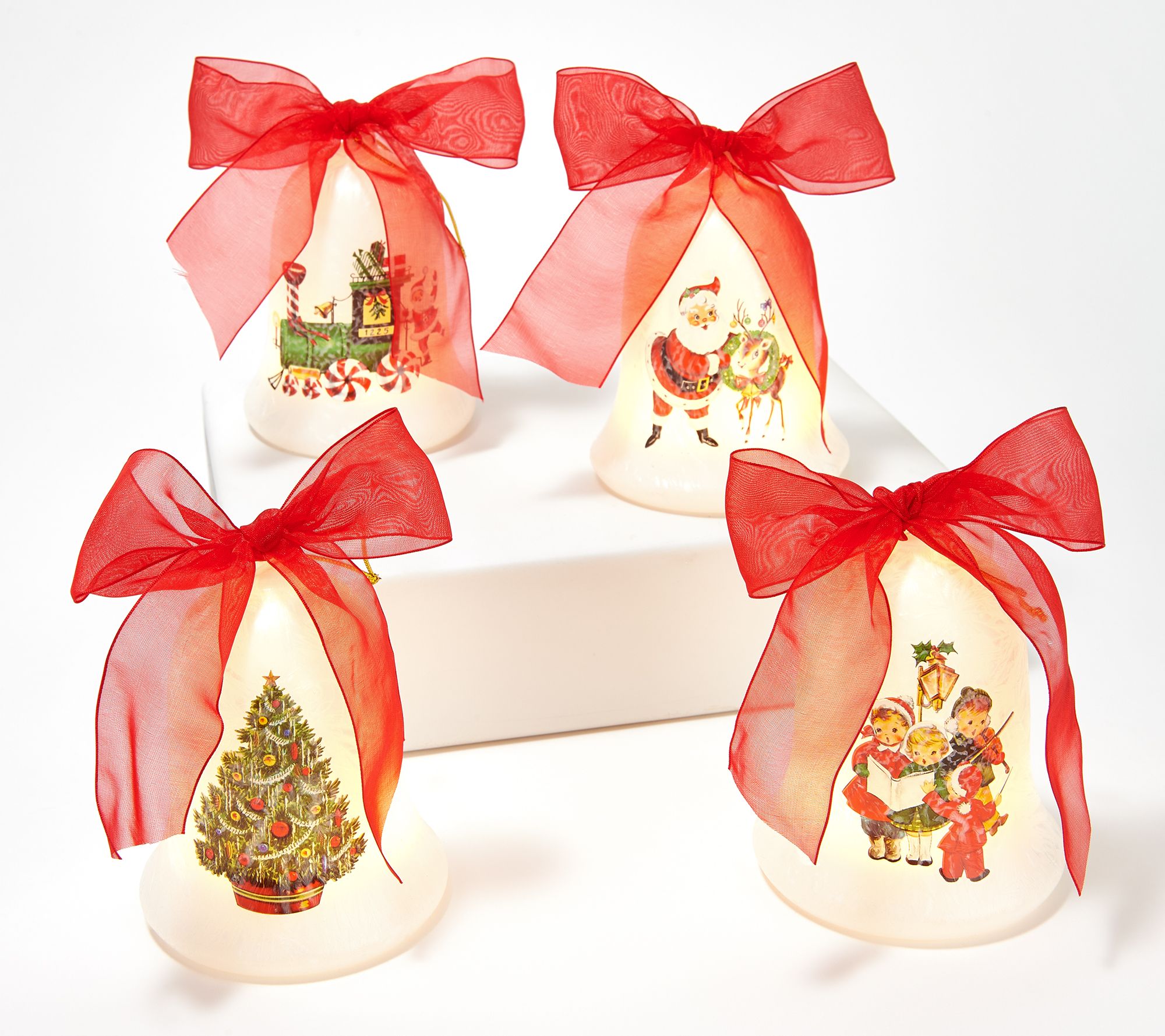 Mr. Christmas Set of 4 Illuminated Glass Bell Ornaments  QVC.com