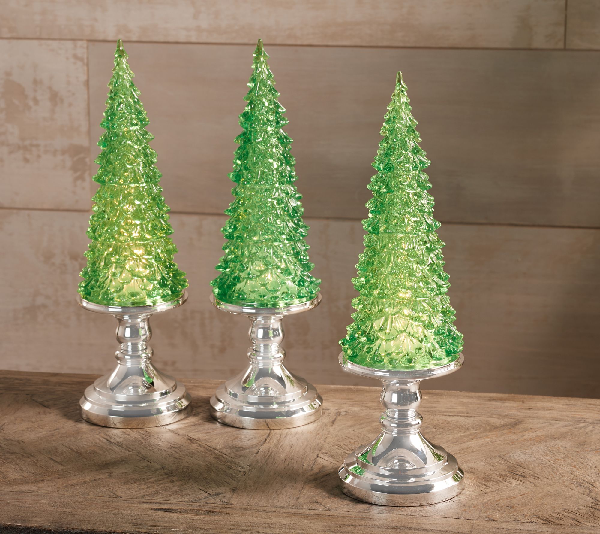 Set of 3 Lit Glistening Trees with Silver Base by Valerie