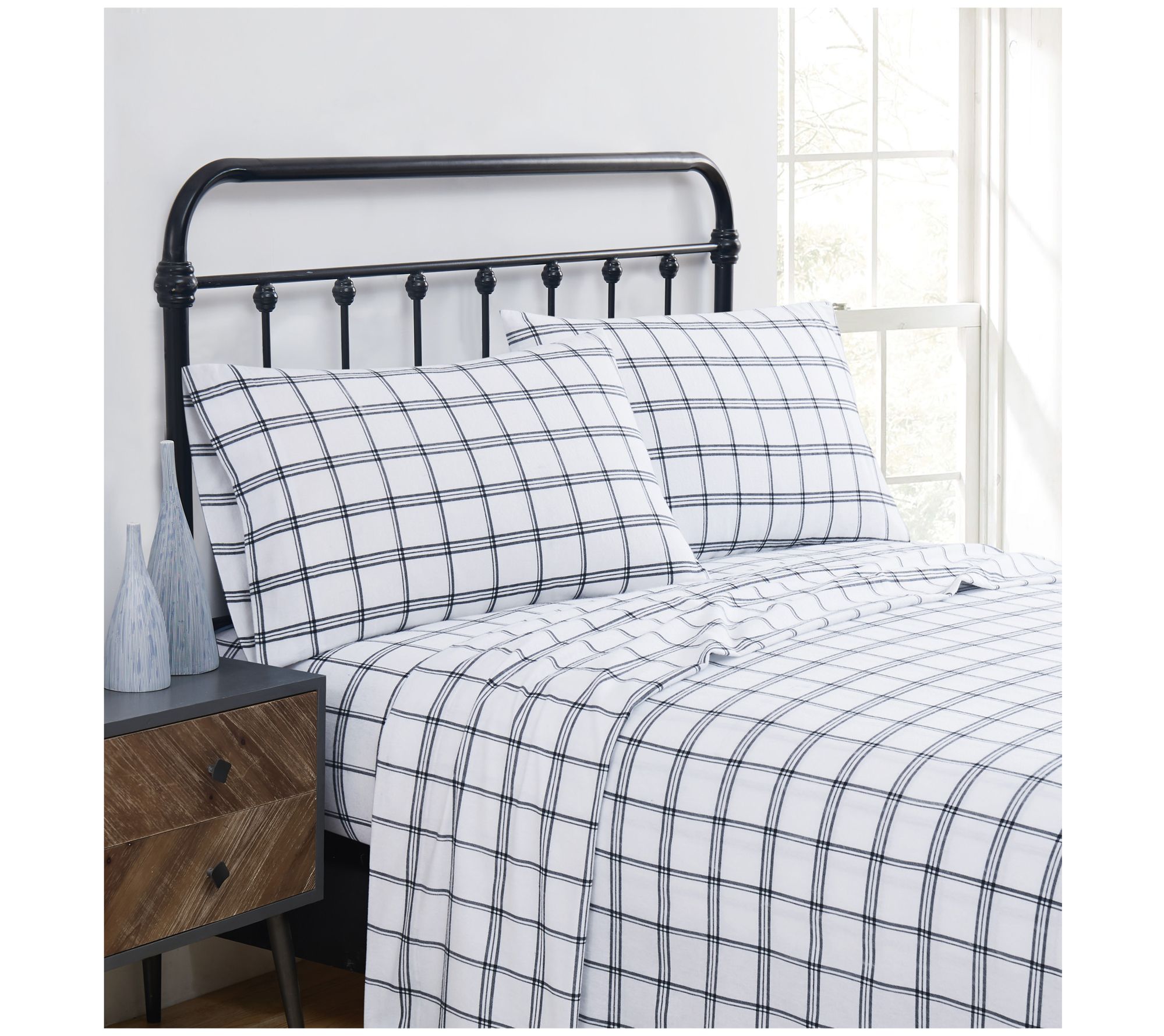 Truly Soft Bristol Plaid Flannel 4 Piece Queen Sheet Set
